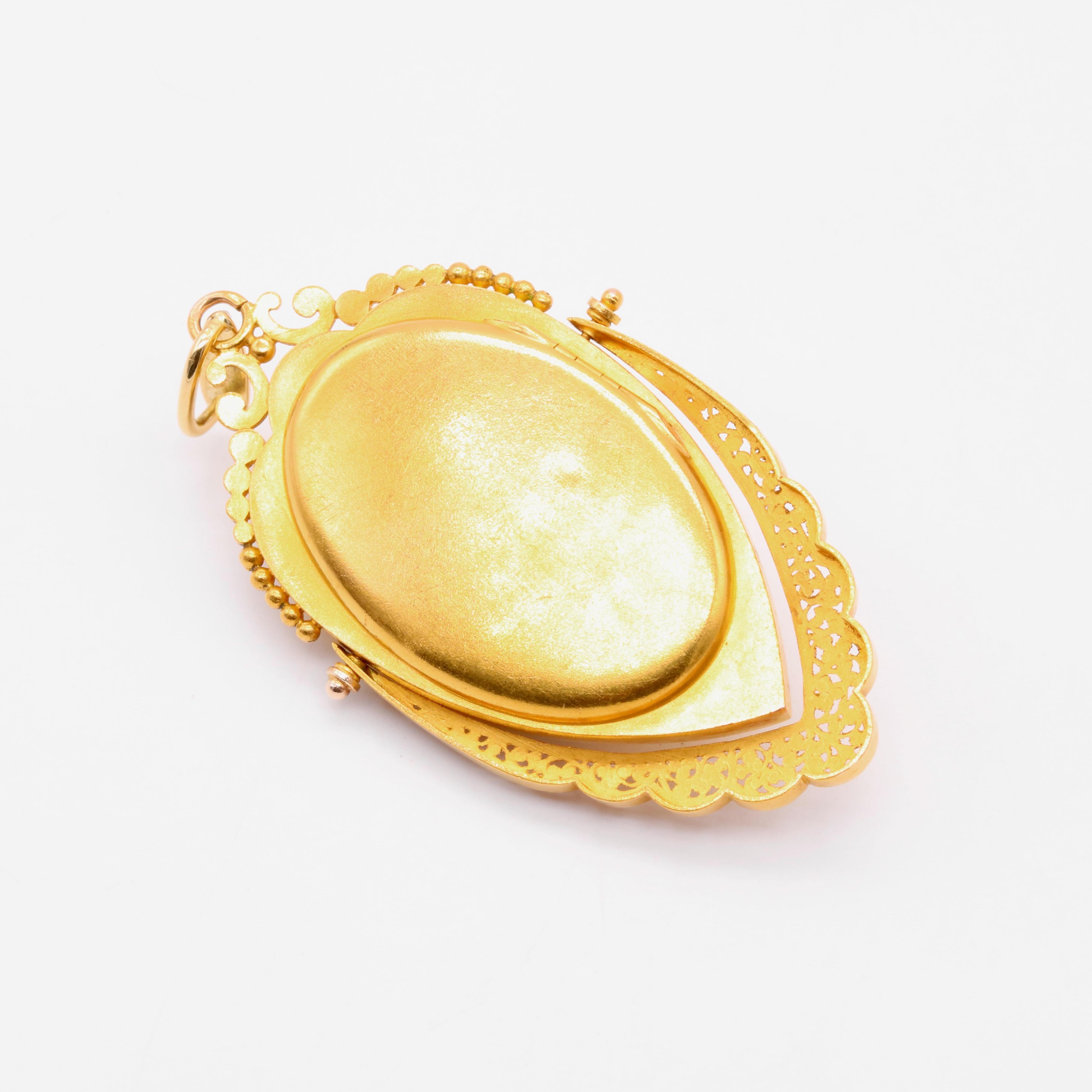 Antique Victorian 18K Gold Pearl, Diamond, Sapphire, Ruby & Enamel Bird Locket For Sale 4