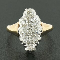 Antique Victorian 18k Gold & Platinum 1.20ctw Old Mine Pave Diamond Navette Ring