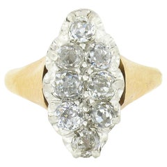 Used Victorian 18k Gold & Platinum 1.20ctw Old Mine Pave Diamond Navette Ring