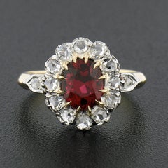 Antique Victorian 18k Gold Platinum GIA BURMA RED Spinel Diamond Halo Ring