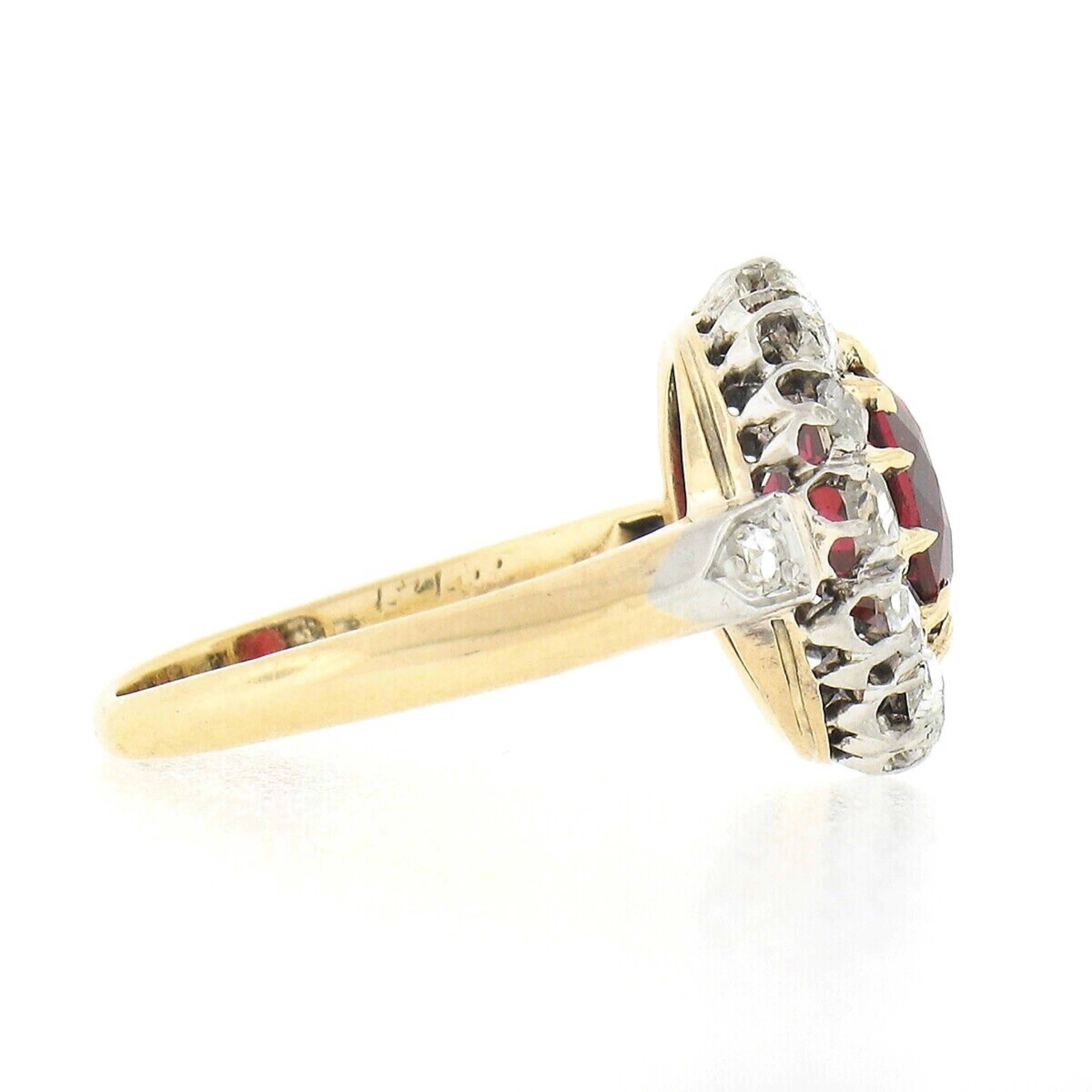 Oval Cut Antique Victorian 18k Gold Platinum GIA BURMA RED Spinel Diamond Halo Ring For Sale