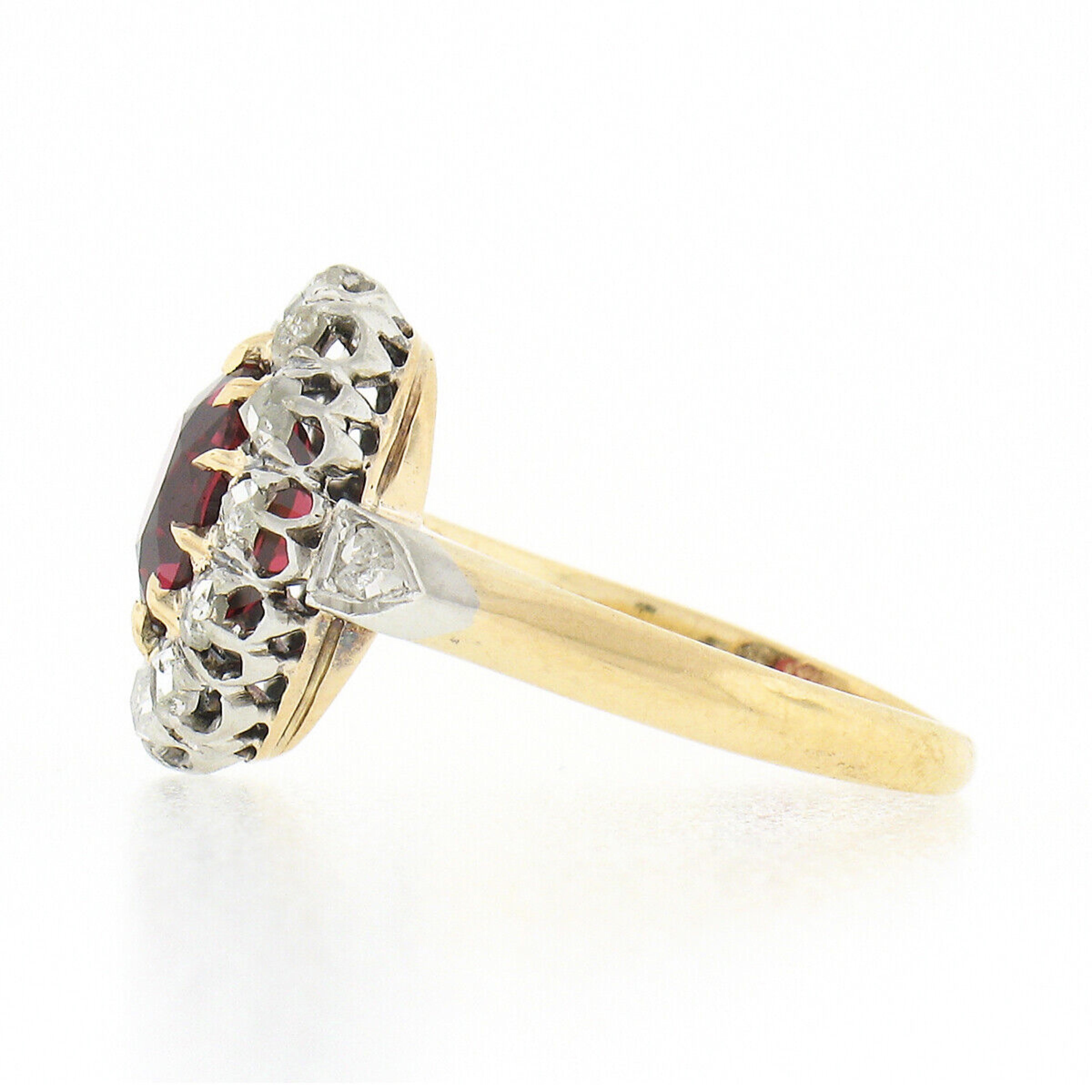 Antique Victorian 18k Gold Platinum GIA BURMA RED Spinel Diamond Halo Ring In Good Condition For Sale In Montclair, NJ