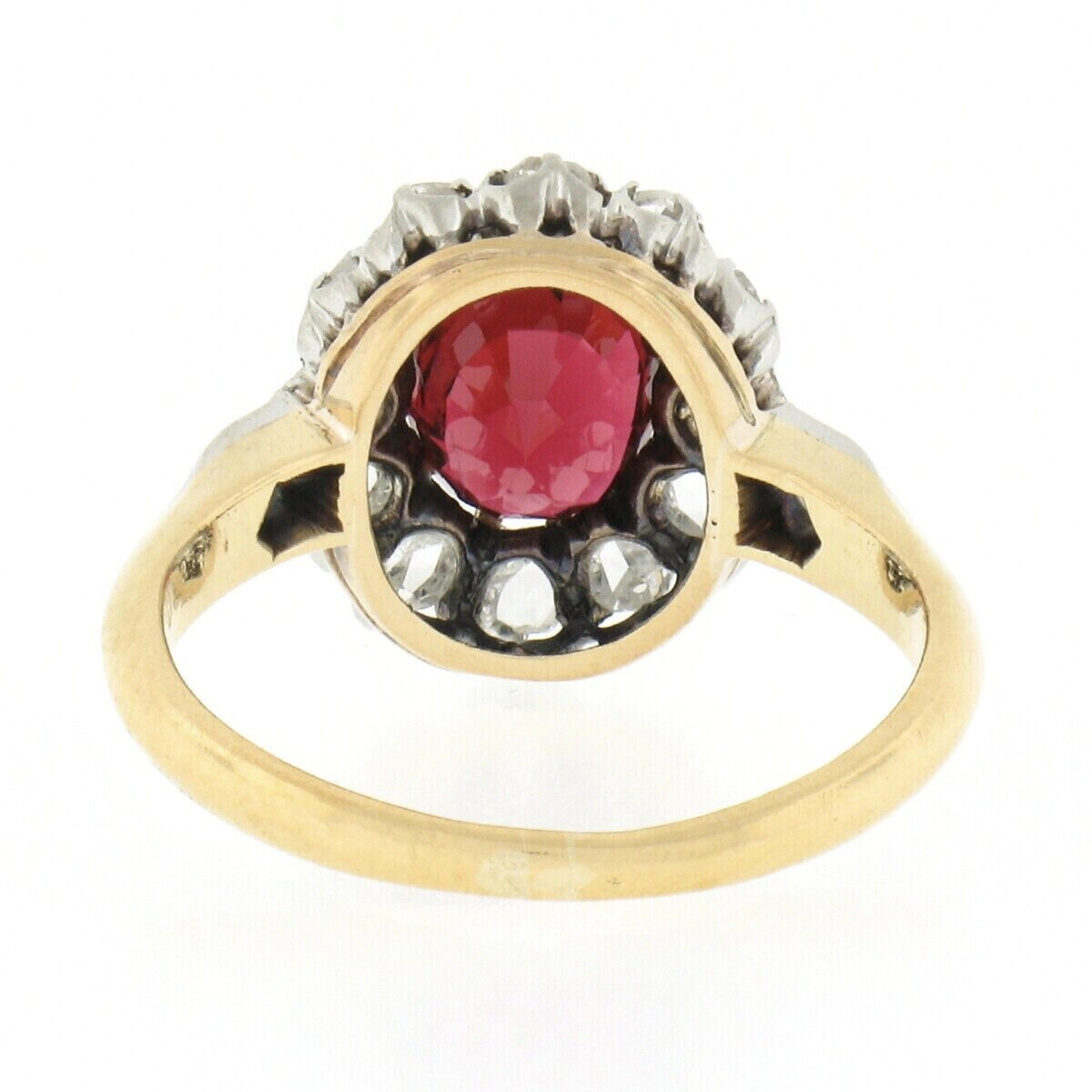 Women's Antique Victorian 18k Gold Platinum GIA BURMA RED Spinel Diamond Halo Ring For Sale