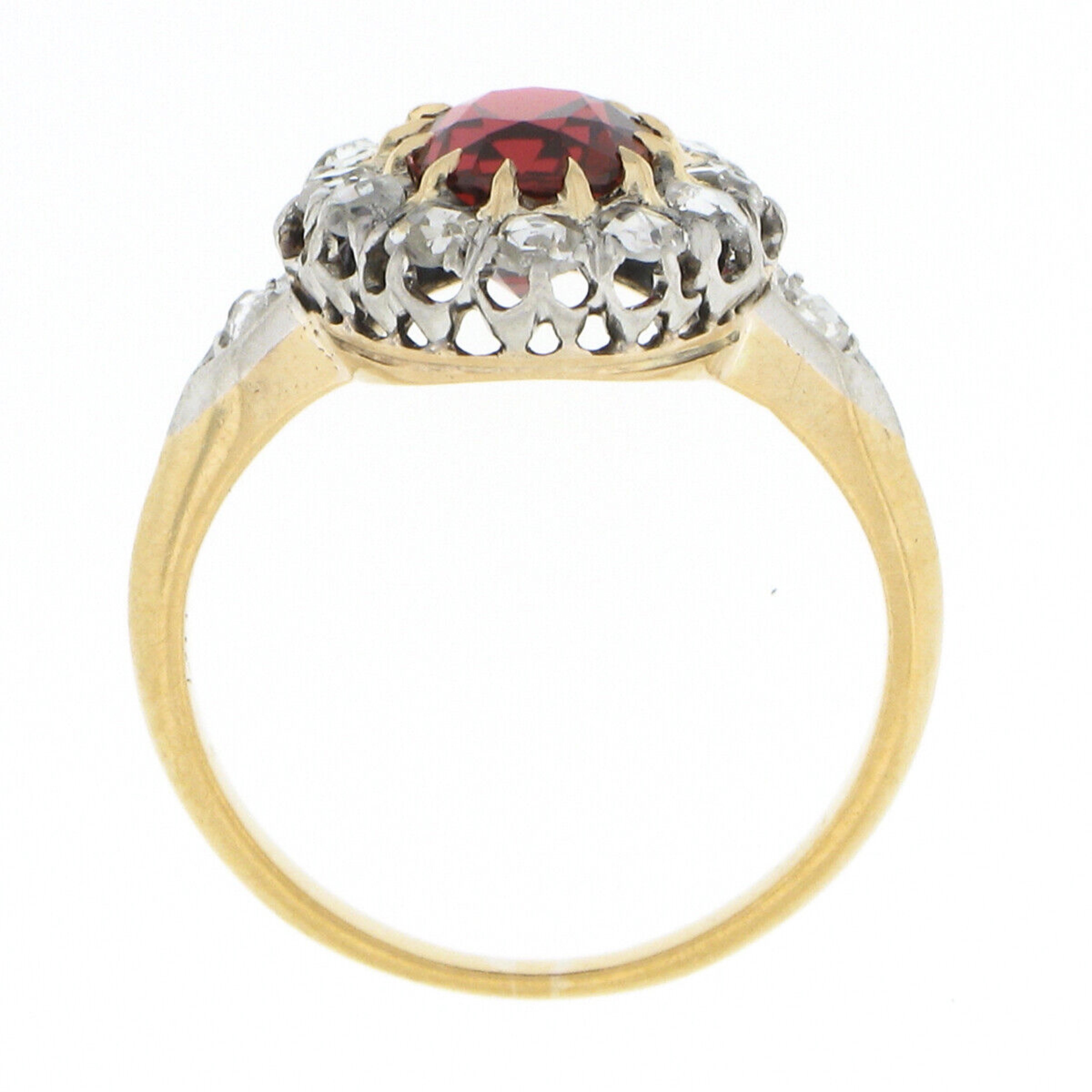 Antique Victorian 18k Gold Platinum GIA BURMA RED Spinel Diamond Halo Ring For Sale 1