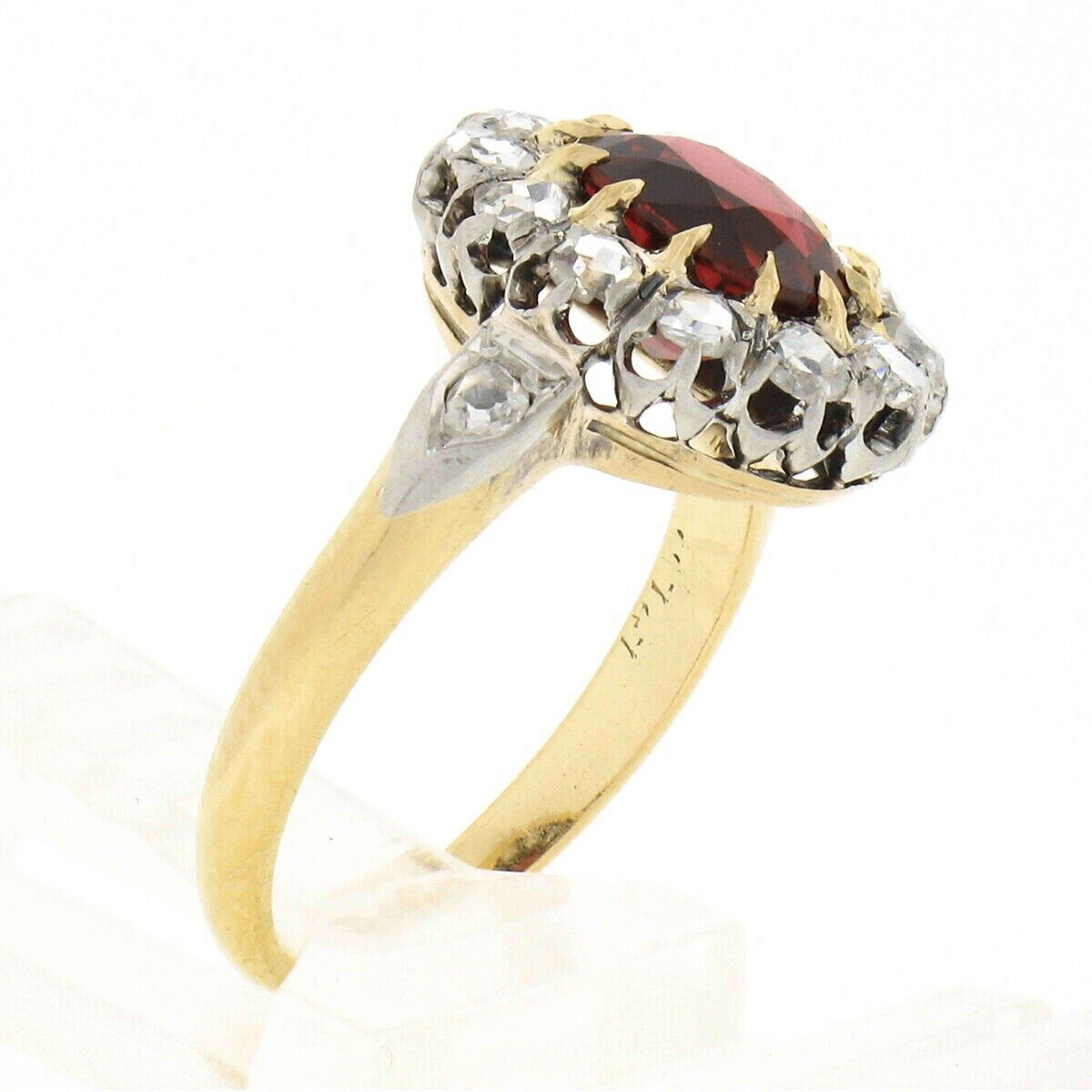 Antique Victorian 18k Gold Platinum GIA BURMA RED Spinel Diamond Halo Ring For Sale 2