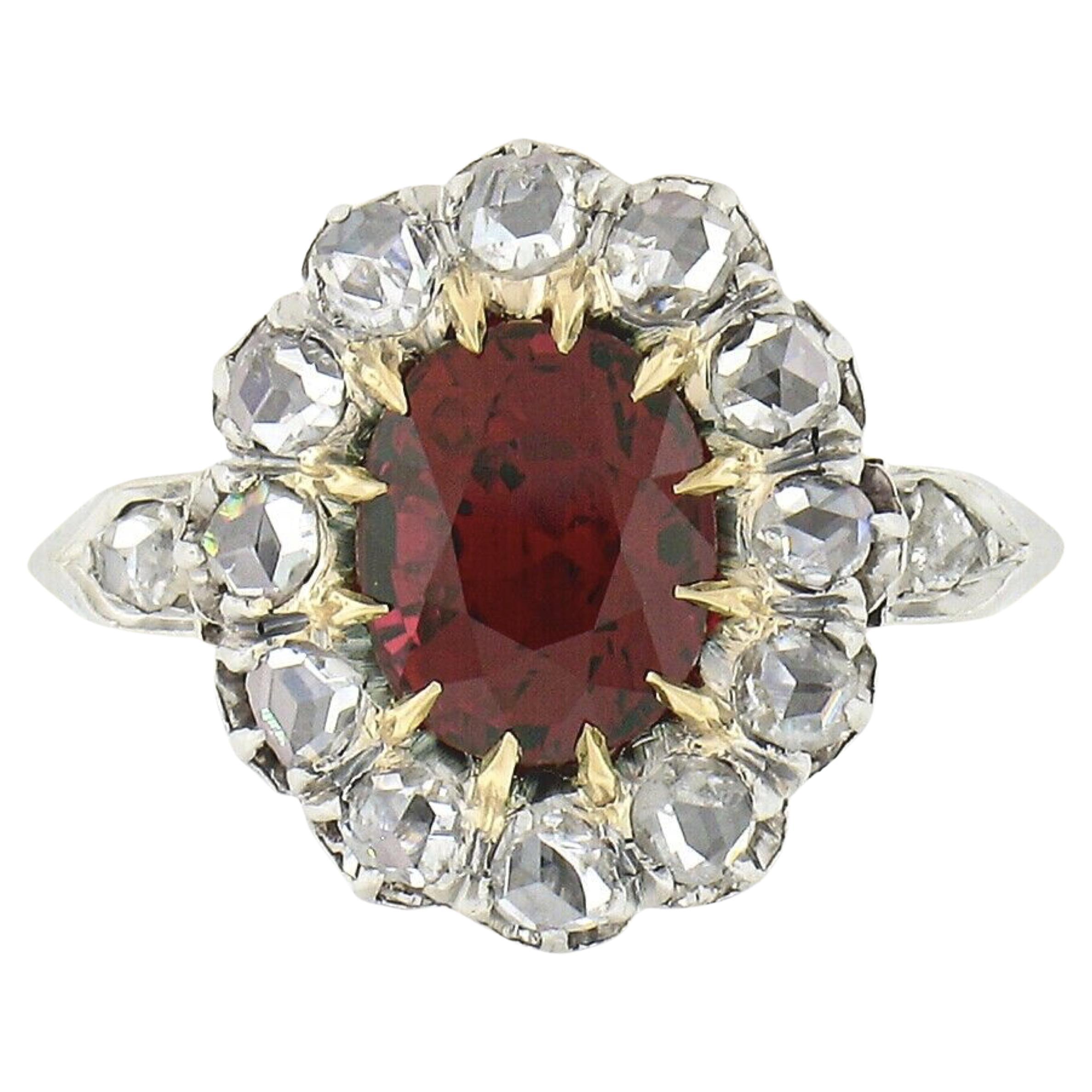 Antique Victorian 18k Gold Platinum GIA BURMA RED Spinel Diamond Halo Ring