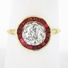 Antique Victorian 18k Gold Platinum GIA European Diamond & Ruby Engagement Ring