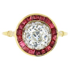 Antique Victorian 18k Gold Platinum GIA European Diamond & Ruby Engagement Ring