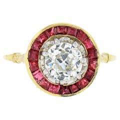 Antiker viktorianischer Verlobungsring aus 18 Karat Gold und Platin mit europäischem Diamant und Rubin