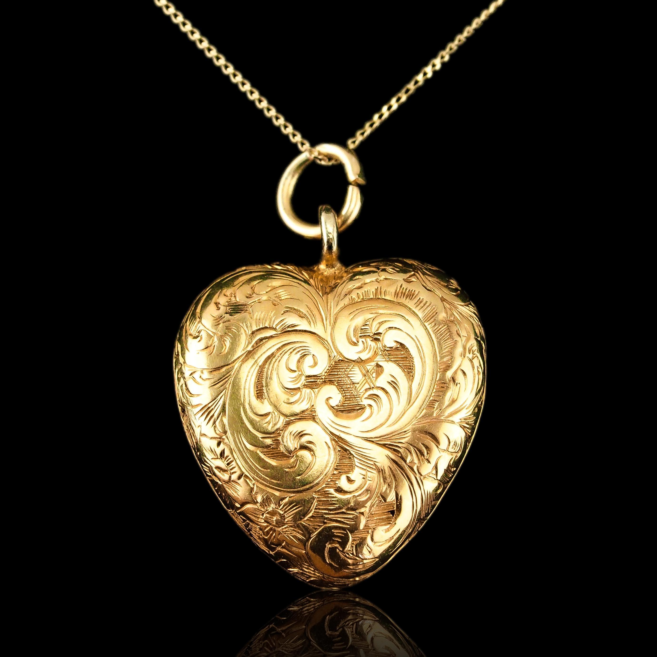 Antike viktorianische 18K Gold Puffy Herz Halskette Anhänger Medaillon - c.1890 im Angebot 6