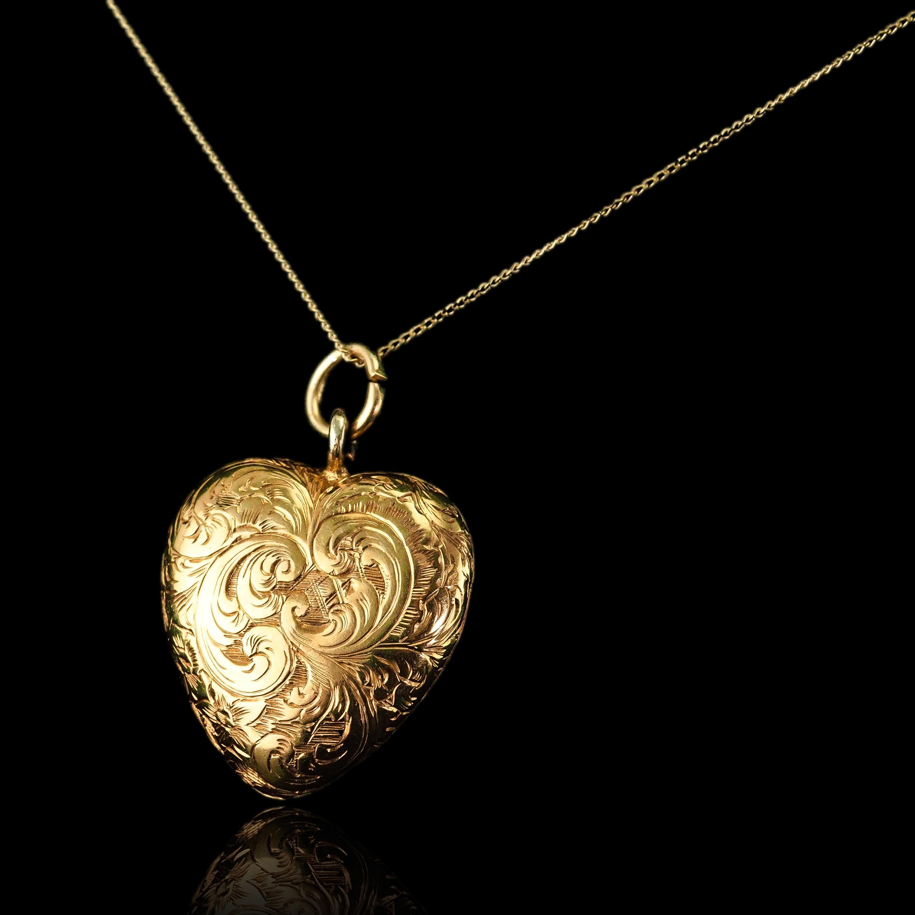 Antike viktorianische 18K Gold Puffy Herz Halskette Anhänger Medaillon - c.1890 im Angebot 11