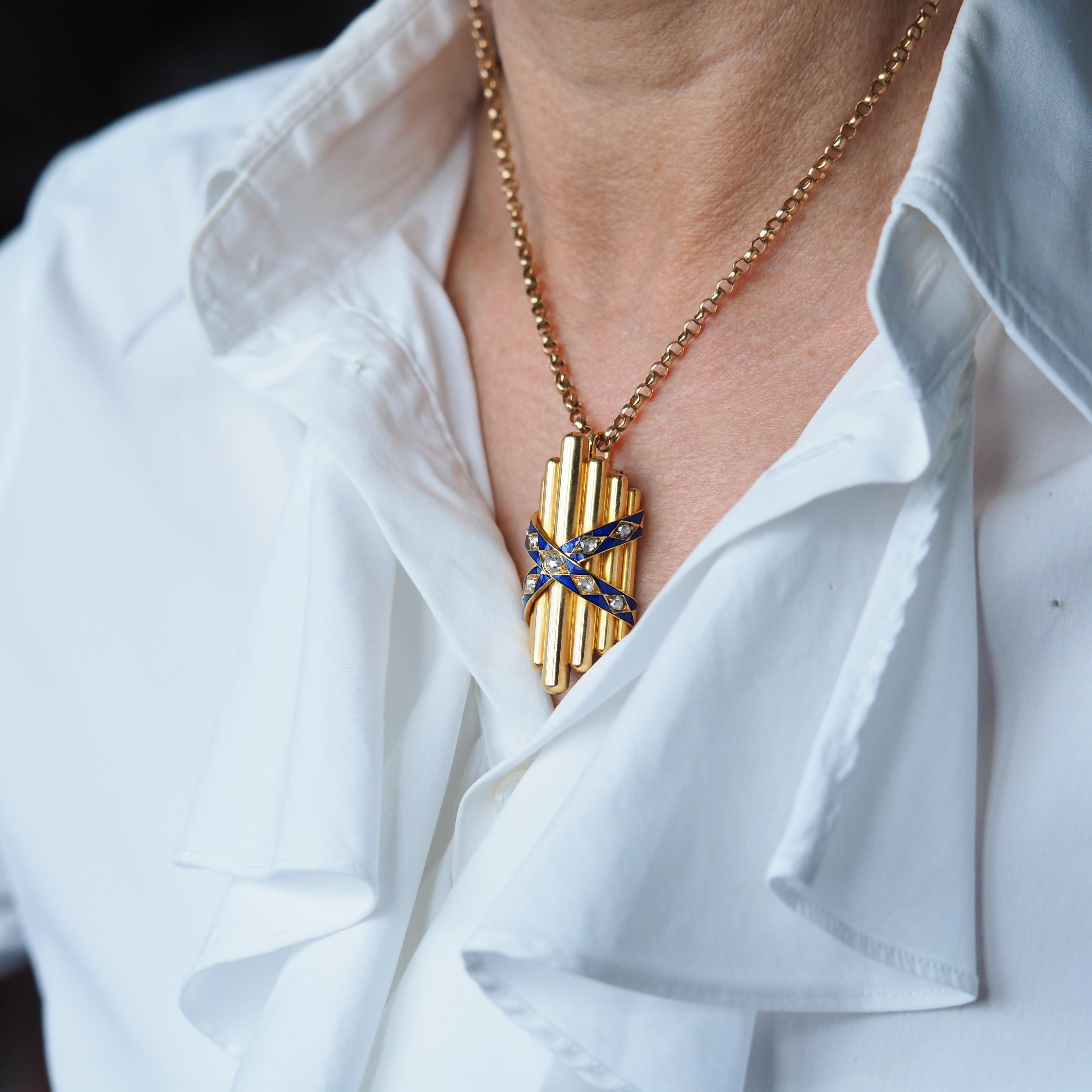 Antique Victorian 18K Gold Rose Cut Diamond & Blue Enamel Pendant - c.1880 For Sale 15