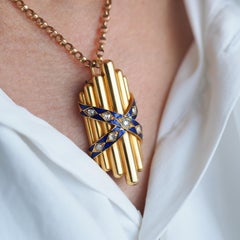 Antique Victorian 18K Gold Rose Cut Diamond & Blue Enamel Pendant - c.1880