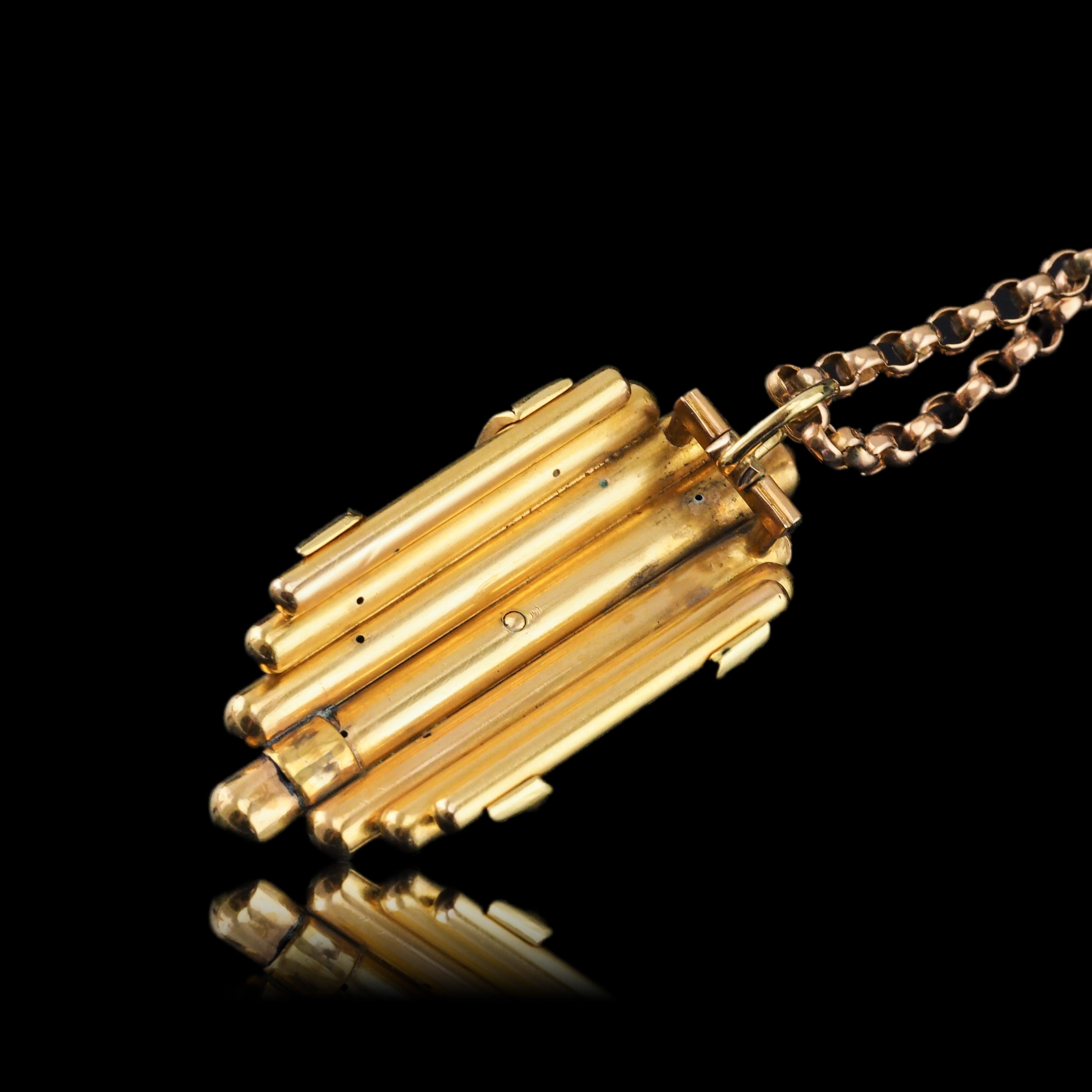 Antique Victorian 18K Gold Rose Cut Diamond & Blue Enamel Pendant - c.1880 For Sale 4