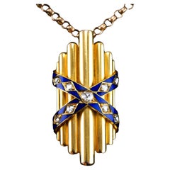 Antico ciondolo vittoriano in oro 18 carati con diamante taglio rosa e smalto blu - 1880 ca.