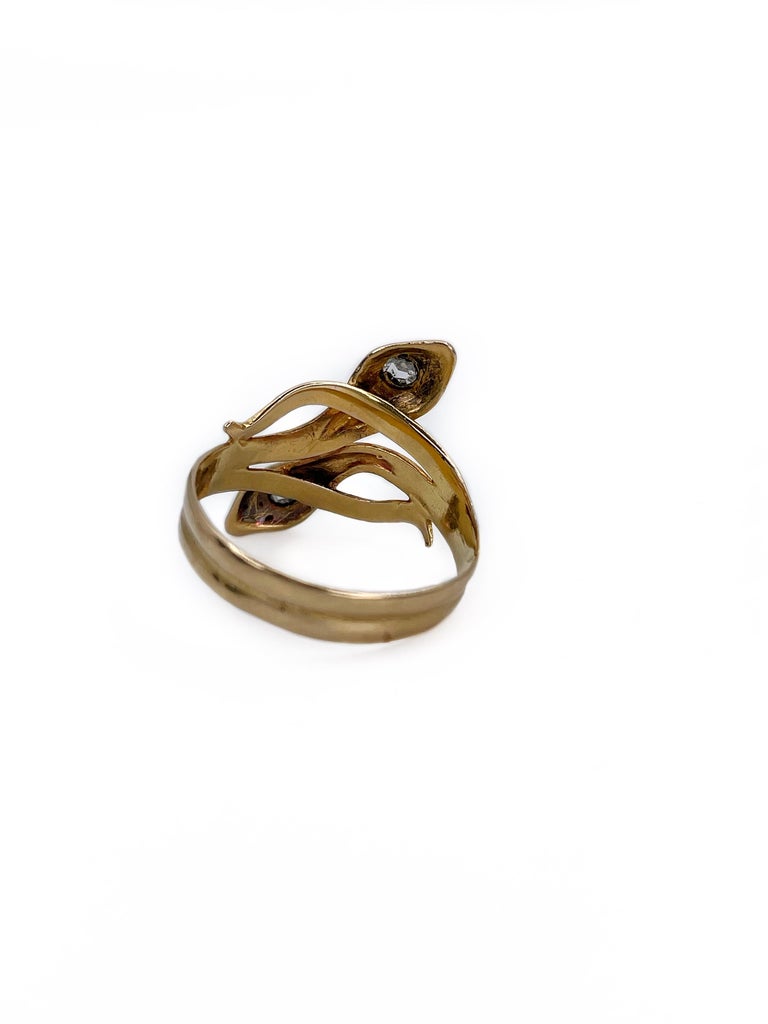 Women's Antique Victorian 18 Karat Gold Rose Cut Diamond Double Snake Ring