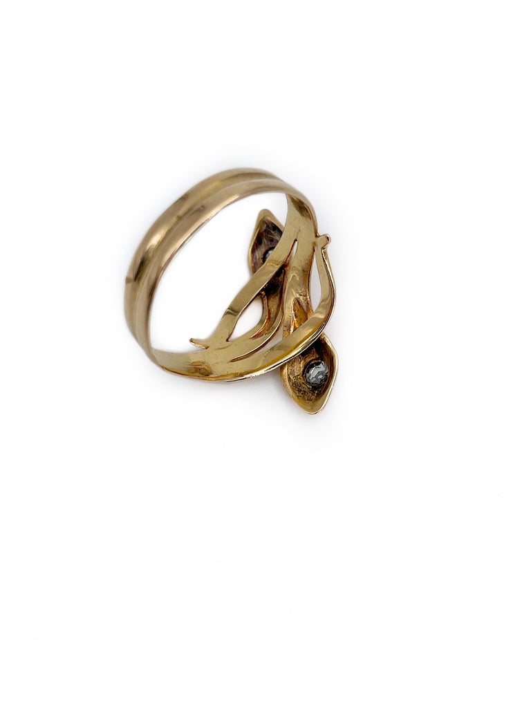 Antique Victorian 18 Karat Gold Rose Cut Diamond Double Snake Ring 1