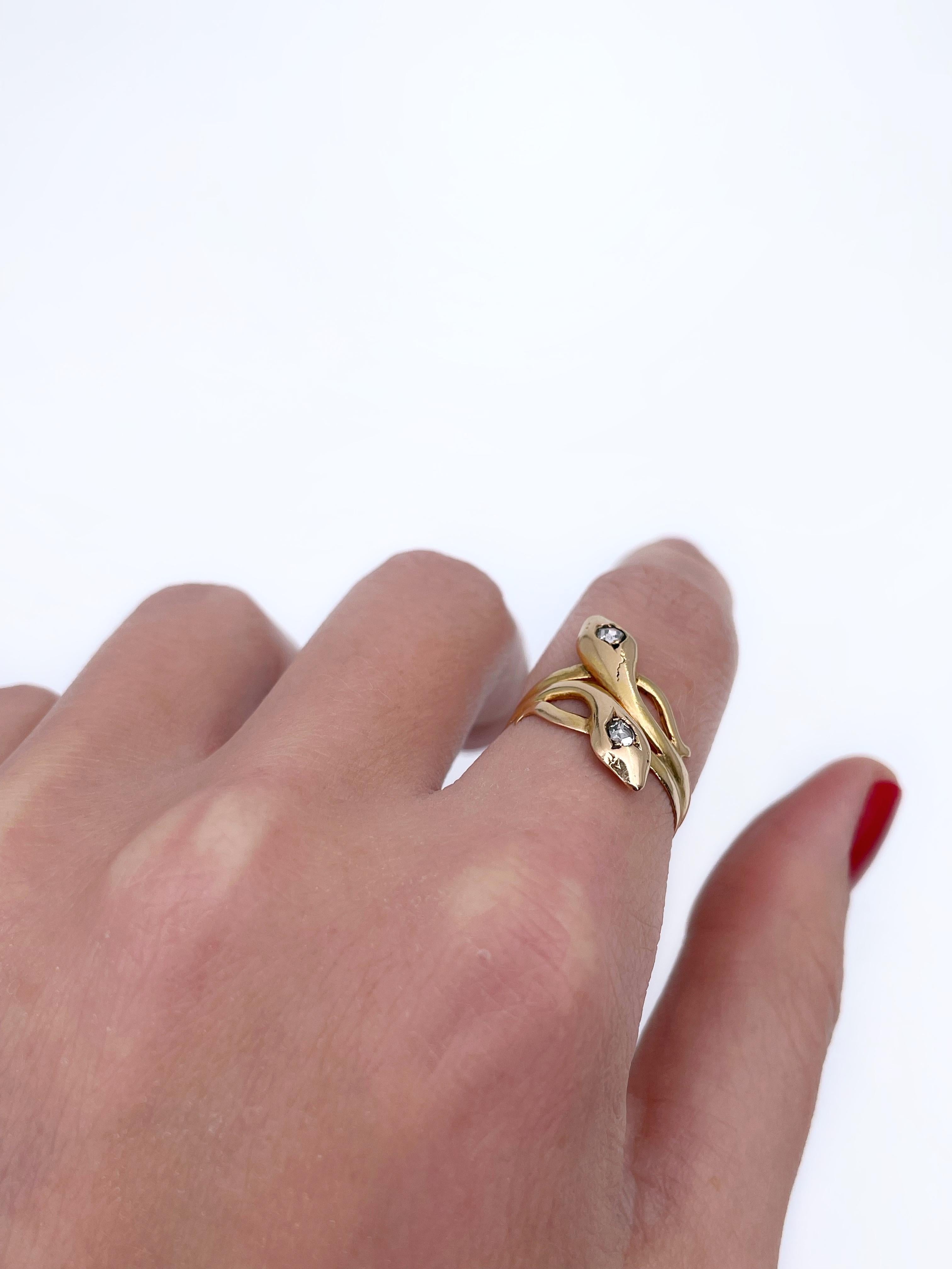 Women's Antique Victorian 18 Karat Gold Rose Cut Diamond Double Snake Ring