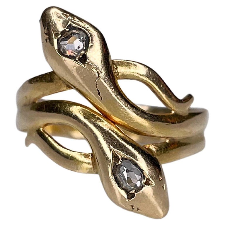Antique Victorian 18 Karat Gold Rose Cut Diamond Double Snake Ring