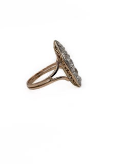 Antique Victorian 18 Karat Gold Rose Cut Diamond Oval Navette Ring