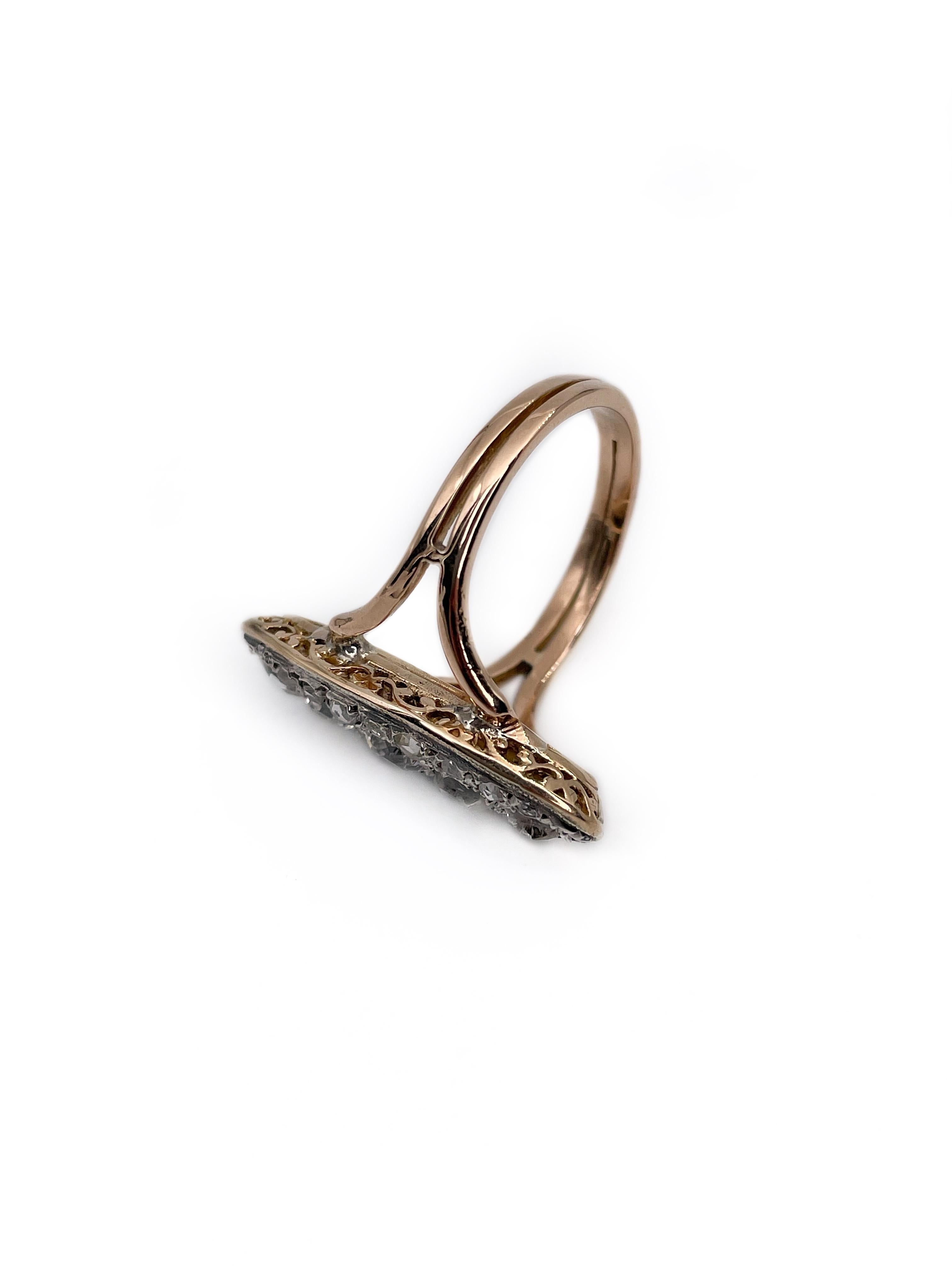 Women's Antique Victorian 18 Karat Gold Rose Cut Diamond Oval Navette Ring