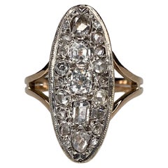 Antique Victorian 18 Karat Gold Rose Cut Diamond Oval Navette Ring