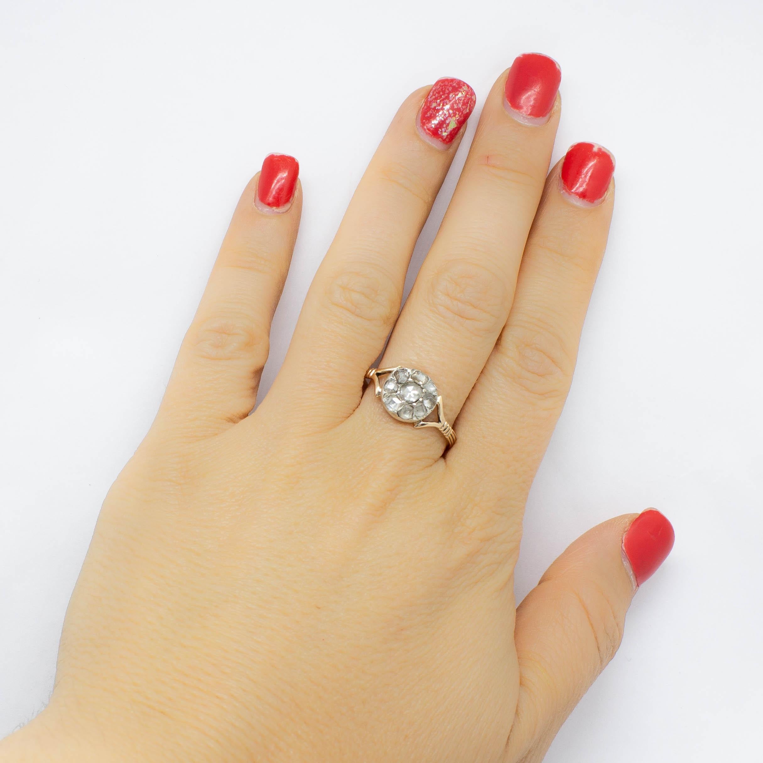 Georgian Stye 18 Karat Gold Rose Cut Diamond Ring For Sale 1