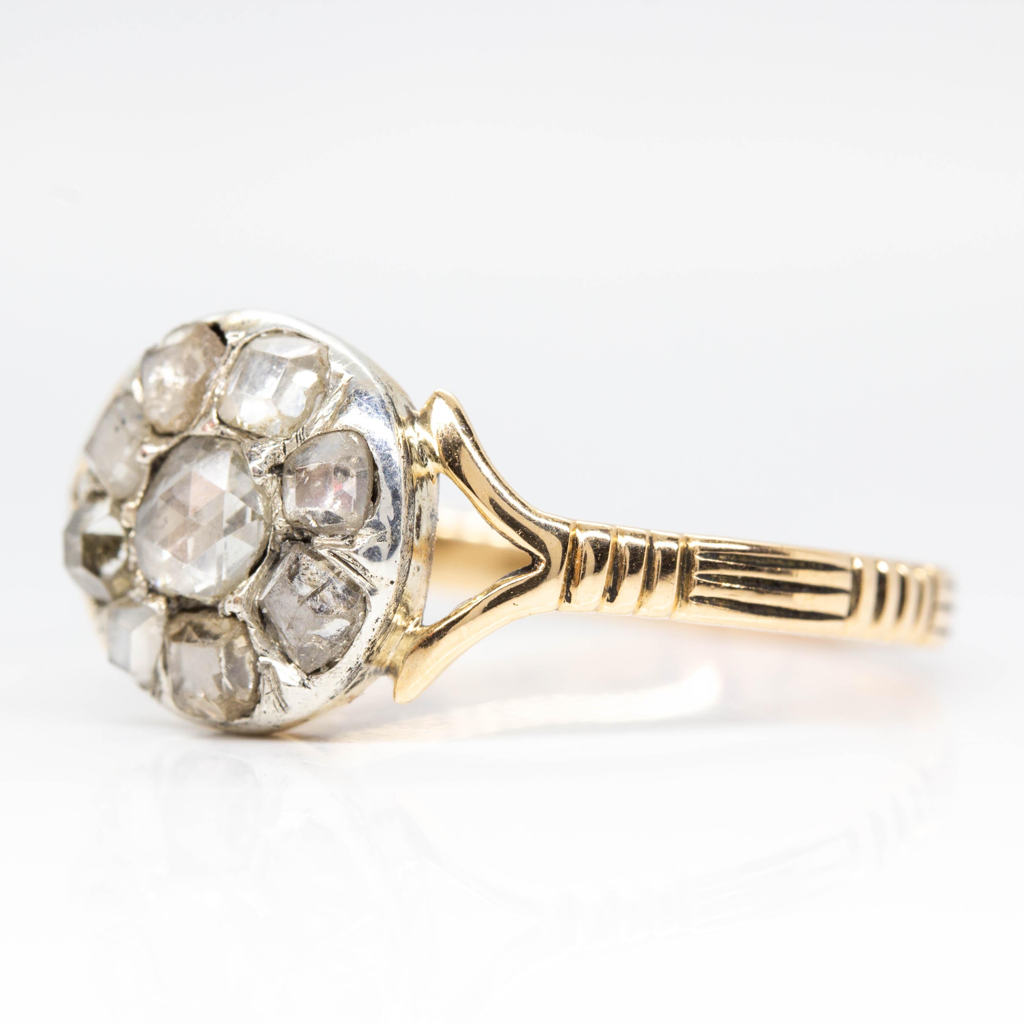Women's or Men's Antique Victorian 18 Karat Gold Rose Cut Diamonds Ring For Sale
