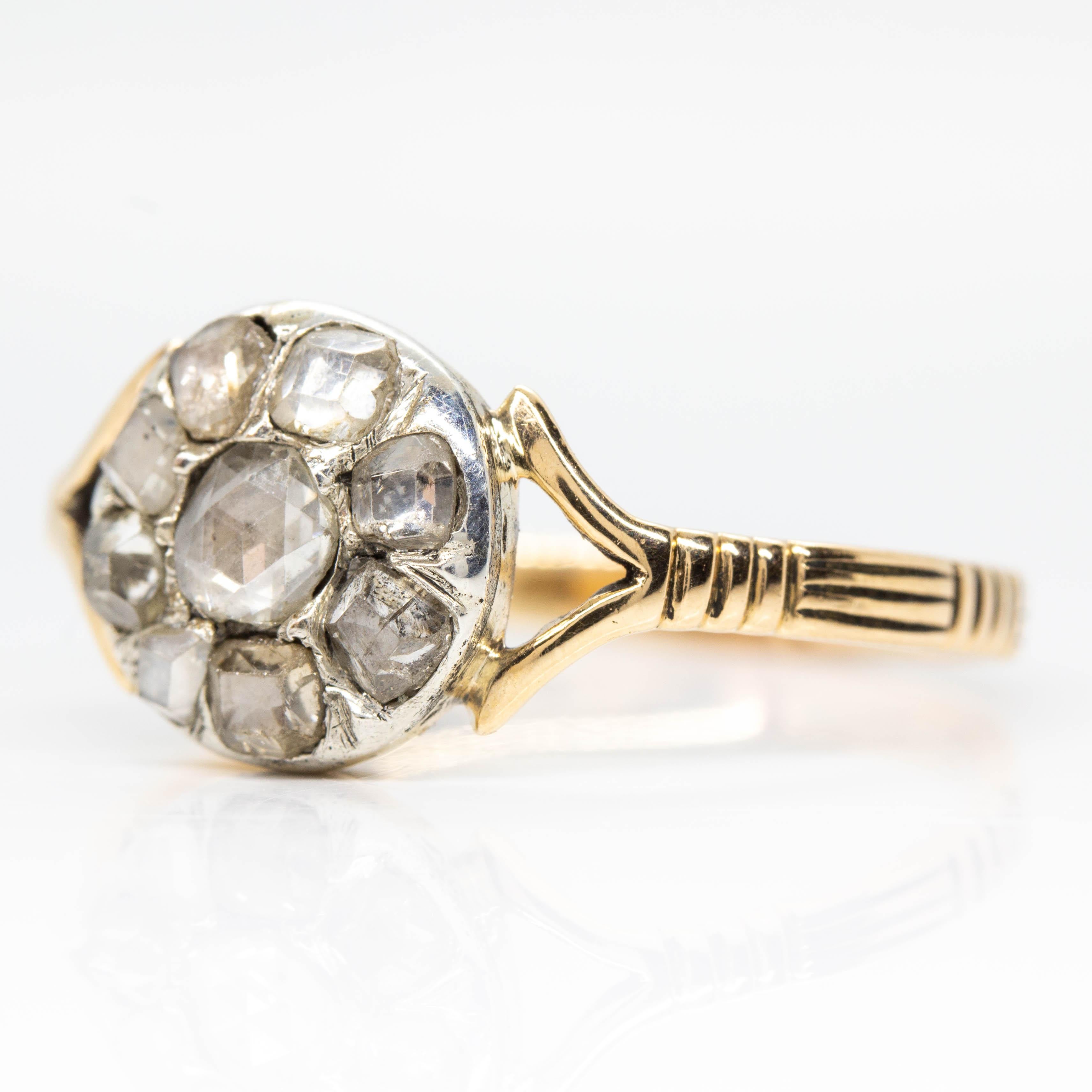Antique Victorian 18 Karat Gold Rose Cut Diamonds Ring For Sale 1