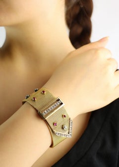 Antique Victorian 18K Gold Ruby Diamond Belt Bracelet