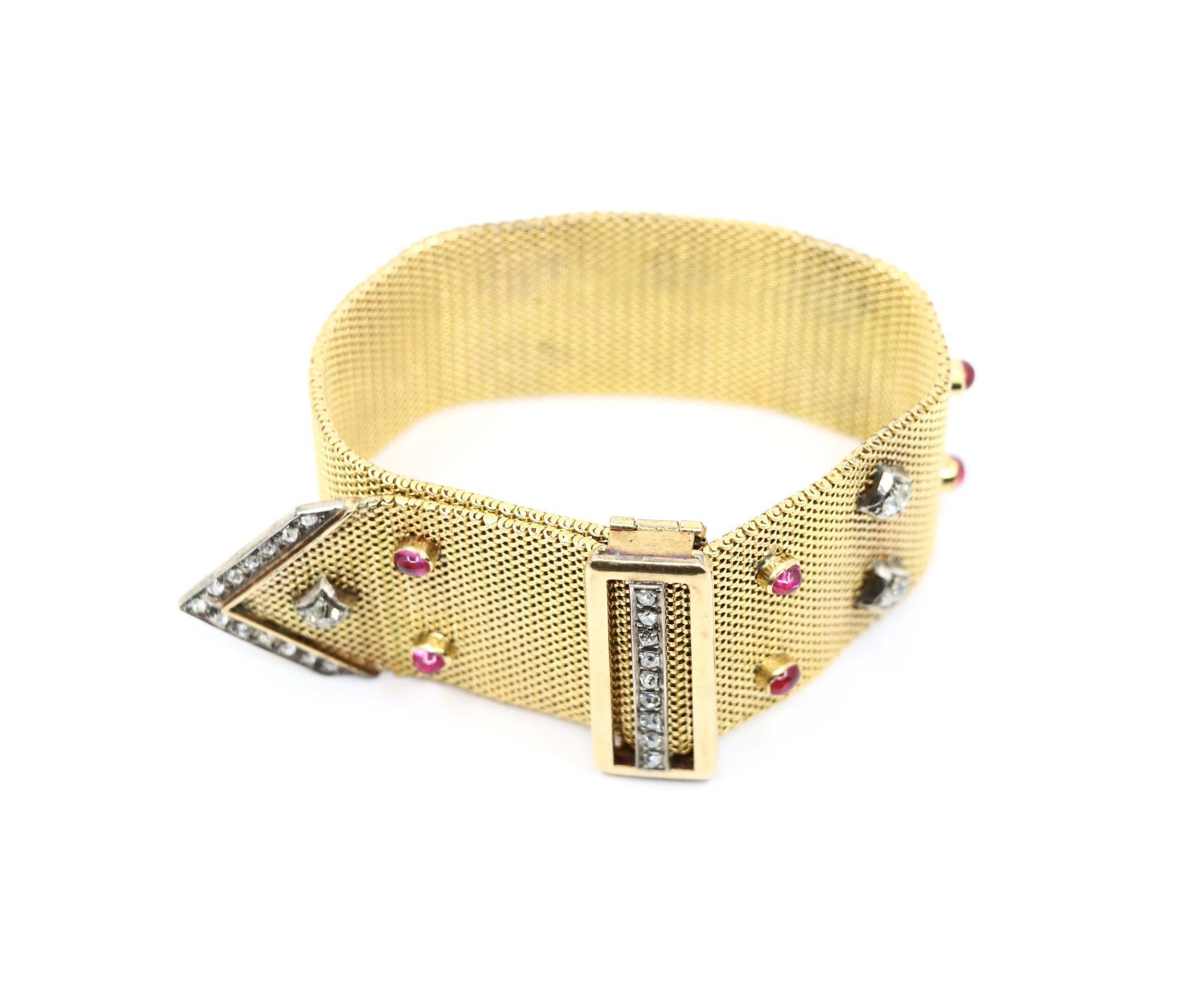 Antikes viktorianisches 18K Gold Rubin-Diamant-Gürtel-Armband (Viktorianisch) im Angebot