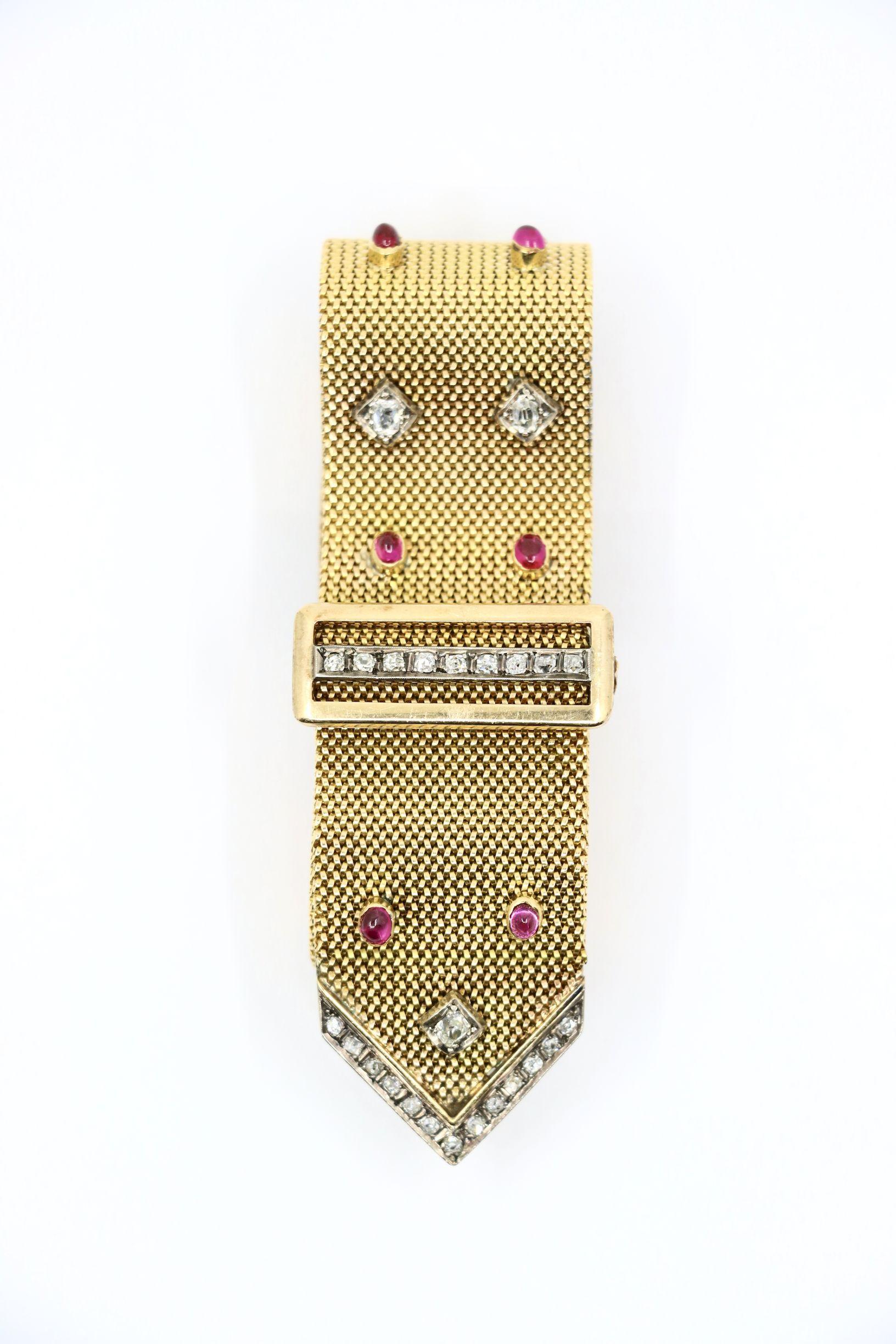 Antikes viktorianisches 18K Gold Rubin-Diamant-Gürtel-Armband (Antiker Kissenschliff) im Angebot