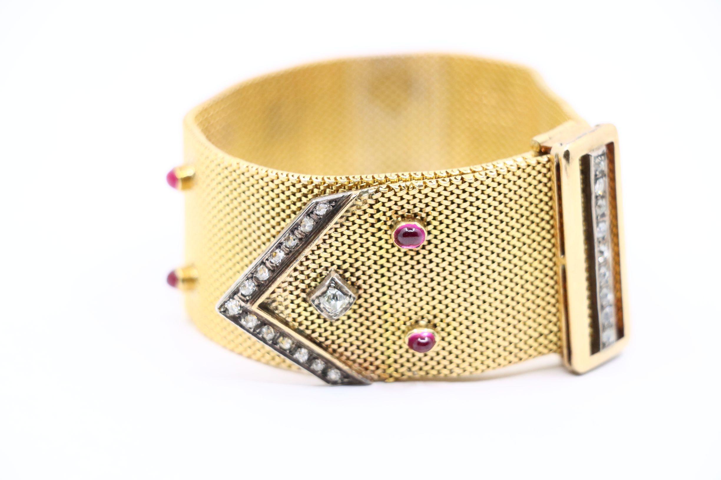 Antikes viktorianisches 18K Gold Rubin-Diamant-Gürtel-Armband im Zustand „Gut“ im Angebot in Flushing, NY