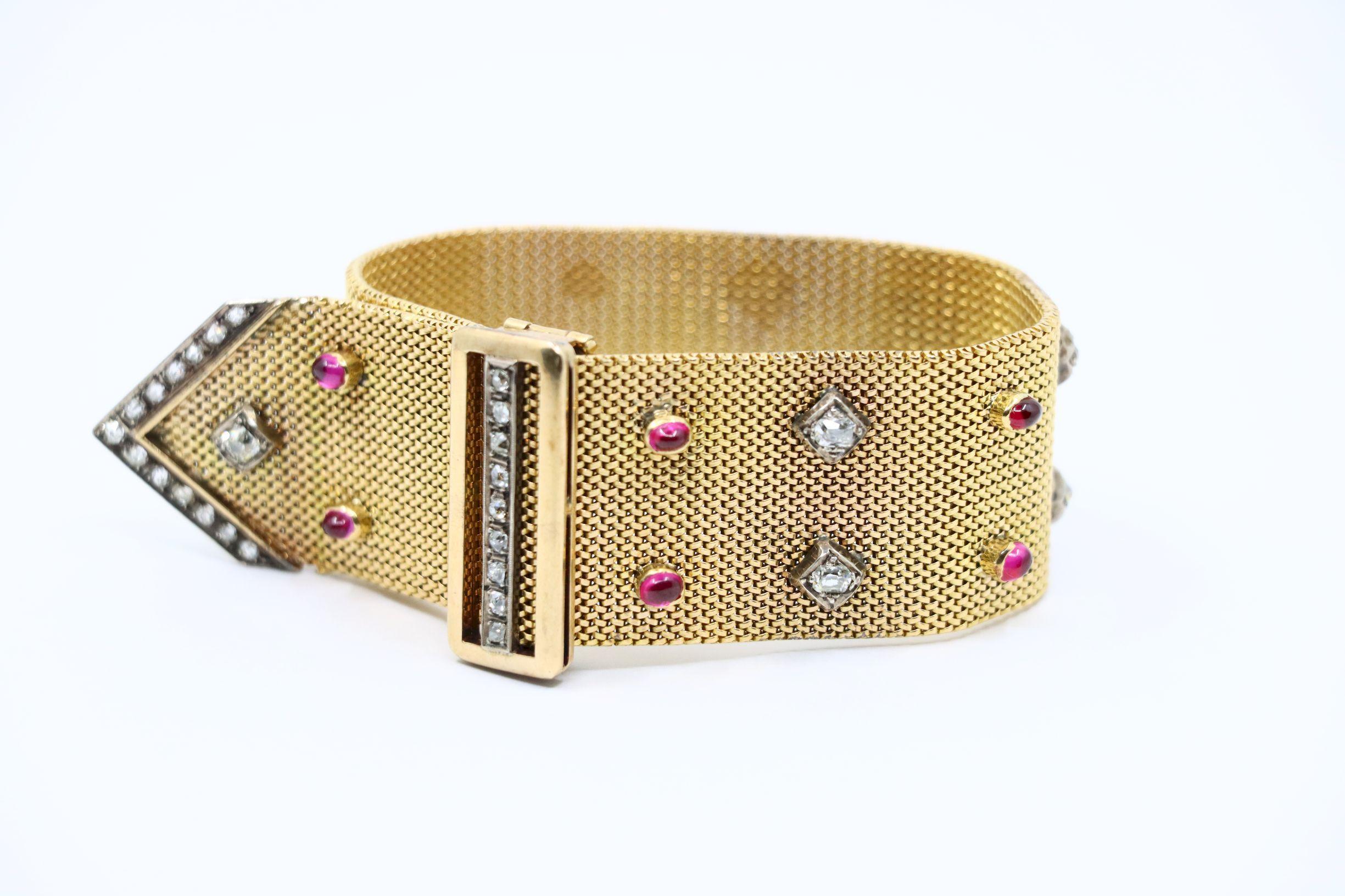Antikes viktorianisches 18K Gold Rubin-Diamant-Gürtel-Armband im Angebot 1