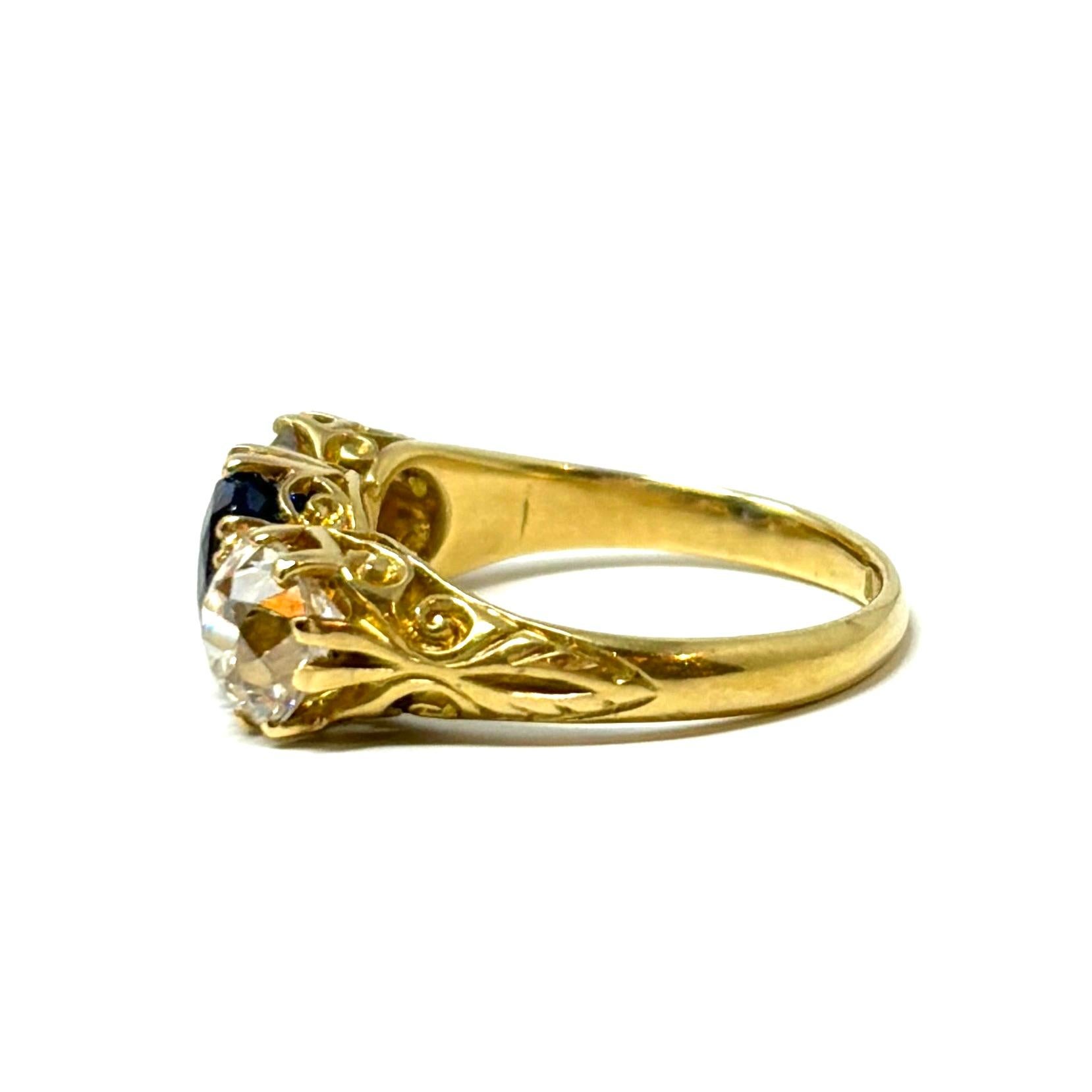Antique Victorian 18K Gold Sapphire and Diamond Ring, Circa 1880-90 In Good Condition For Sale In New Orleans, LA