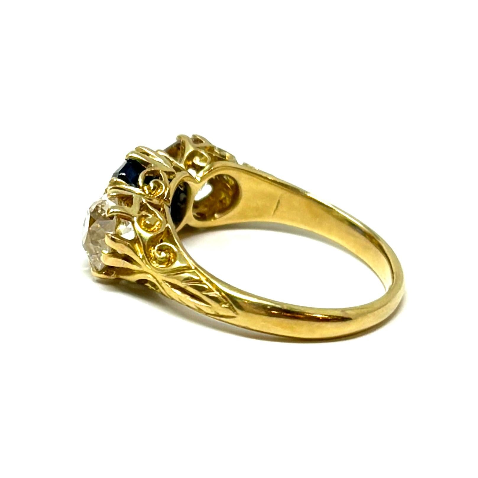 Women's or Men's Antique Victorian 18K Gold Sapphire and Diamond Ring, Circa 1880-90 For Sale