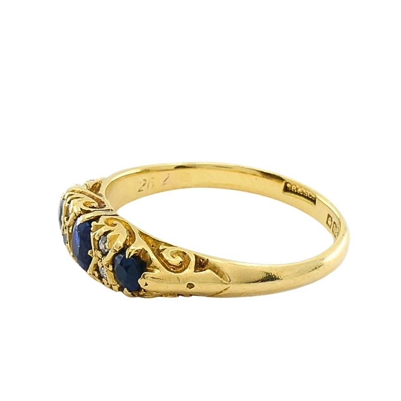 Taglio misto Anello antico vittoriano in oro 18 carati con zaffiro e diamante in vendita
