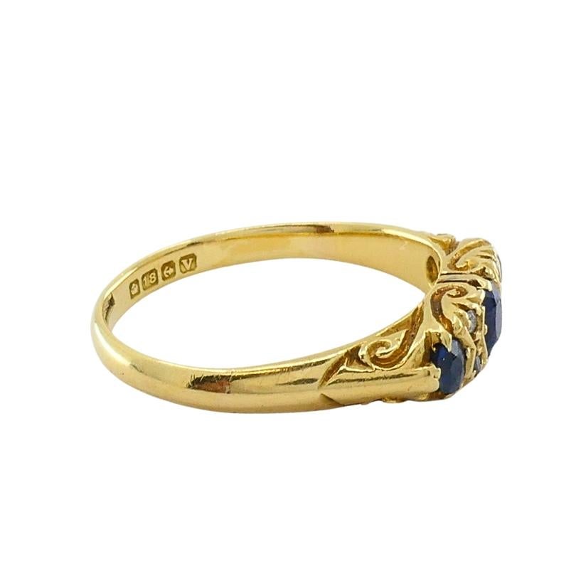 Anello antico vittoriano in oro 18 carati con zaffiro e diamante In condizioni buone in vendita a Beverly Hills, CA