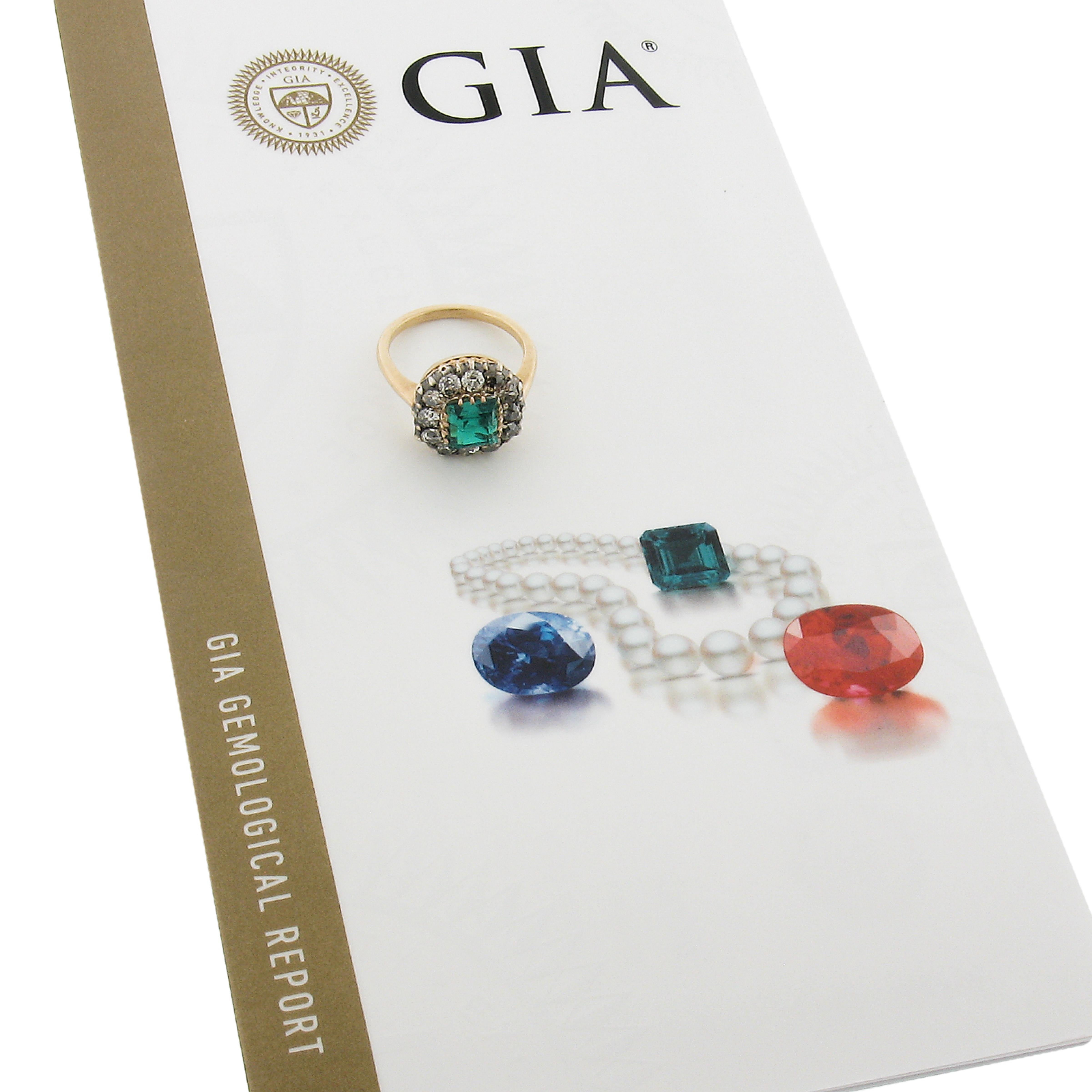 Ancienne bague victorienne en or et argent 18 carats avec diamant émeraude carrée de 2,84 carats certifiée GIA 4