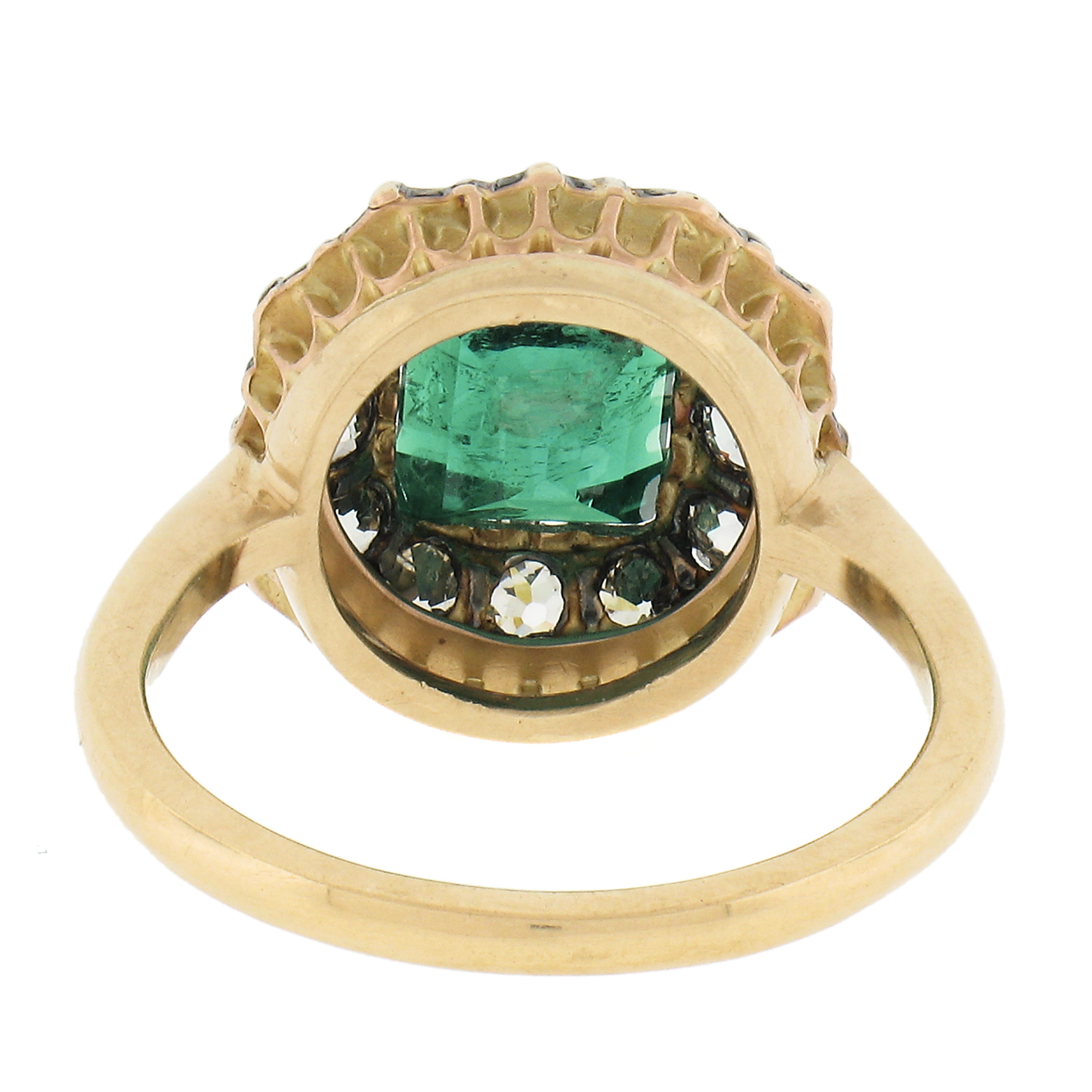 Antiker viktorianischer 18k Gold & Silber 2,84ctw GIA Quadratischer Stufen Smaragd-Diamant-Ring 1