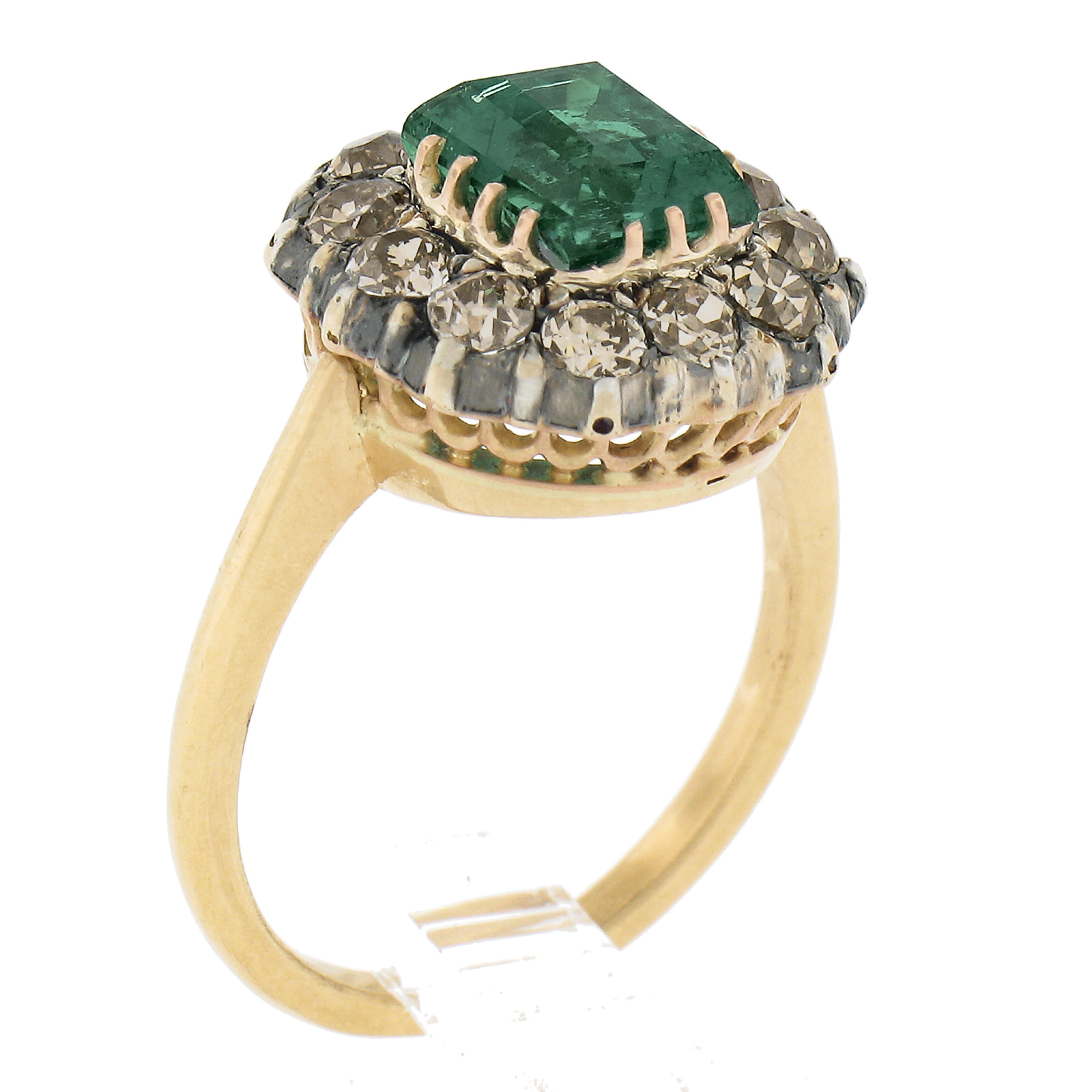 Antique Victorian 18k Gold & Silver 2.84ctw GIA Square Step Emerald Diamond Ring For Sale 4