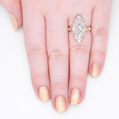 Antique Victorian 18K Gold & Silver 3.2ctw Old Cut Diamond Marquise Panel Ring