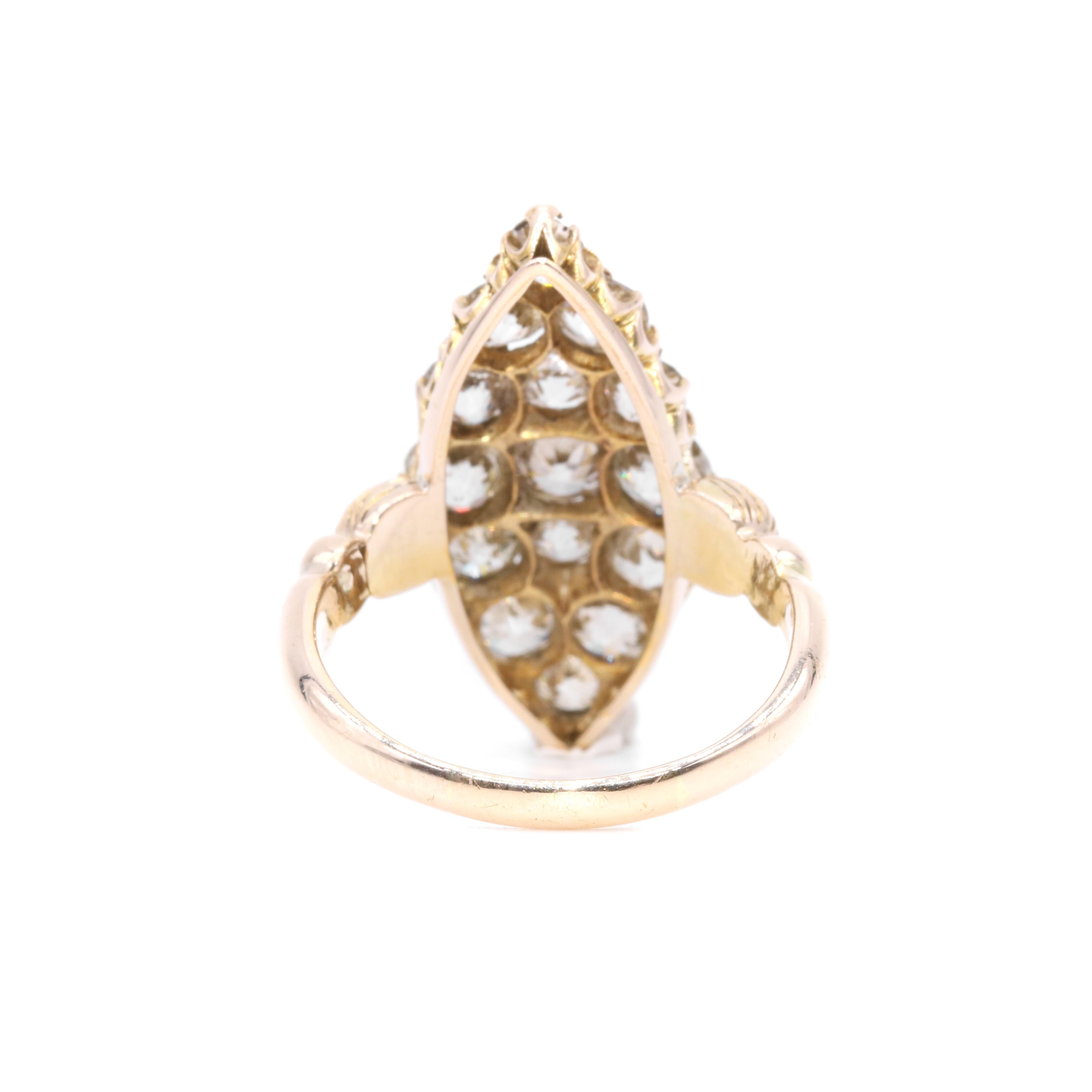 Antique Victorian 18K Gold & Silver 3.2ctw Old Cut Diamond Marquise Panel Ring For Sale 1