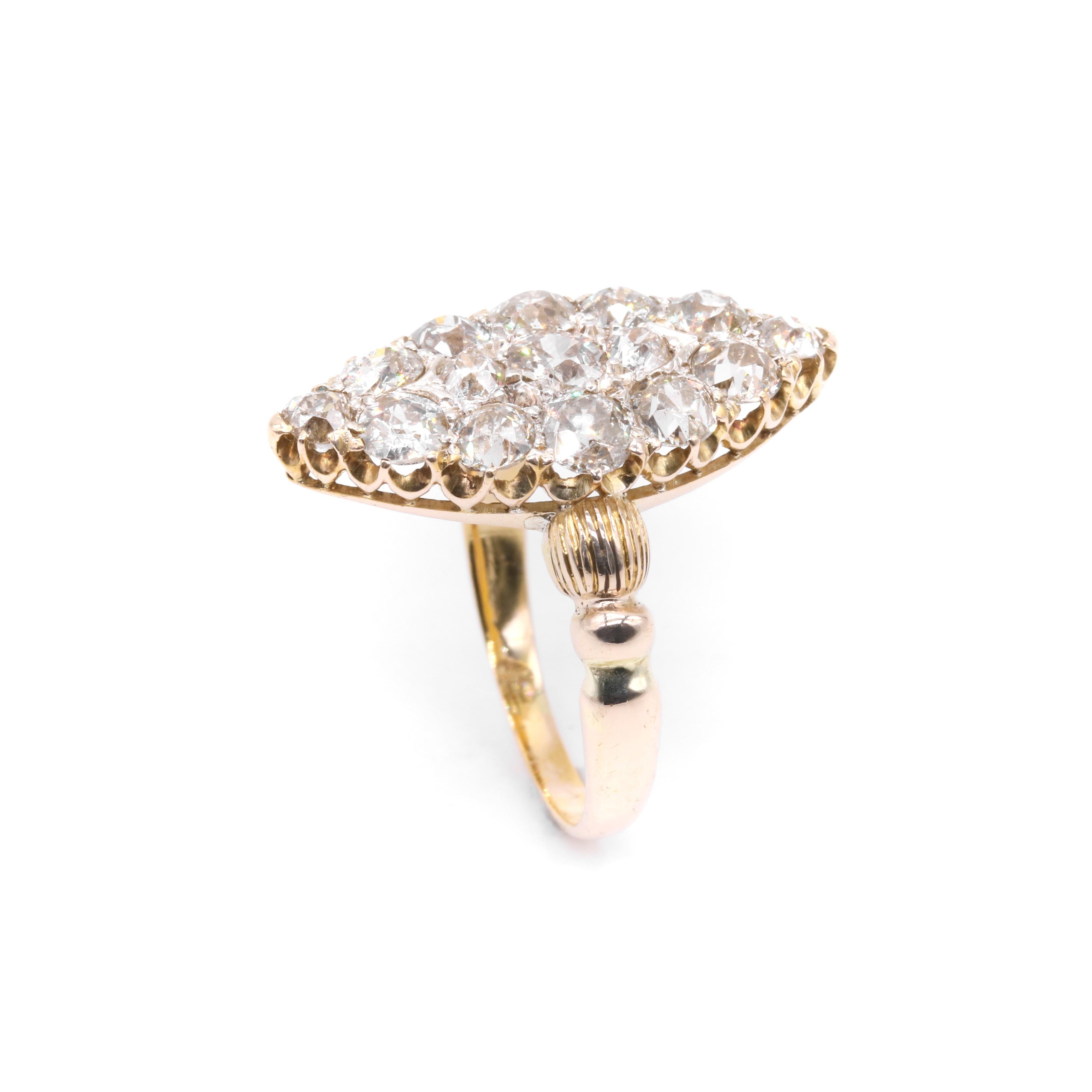 Antique Victorian 18K Gold & Silver 3.2ctw Old Cut Diamond Marquise Panel Ring For Sale 3