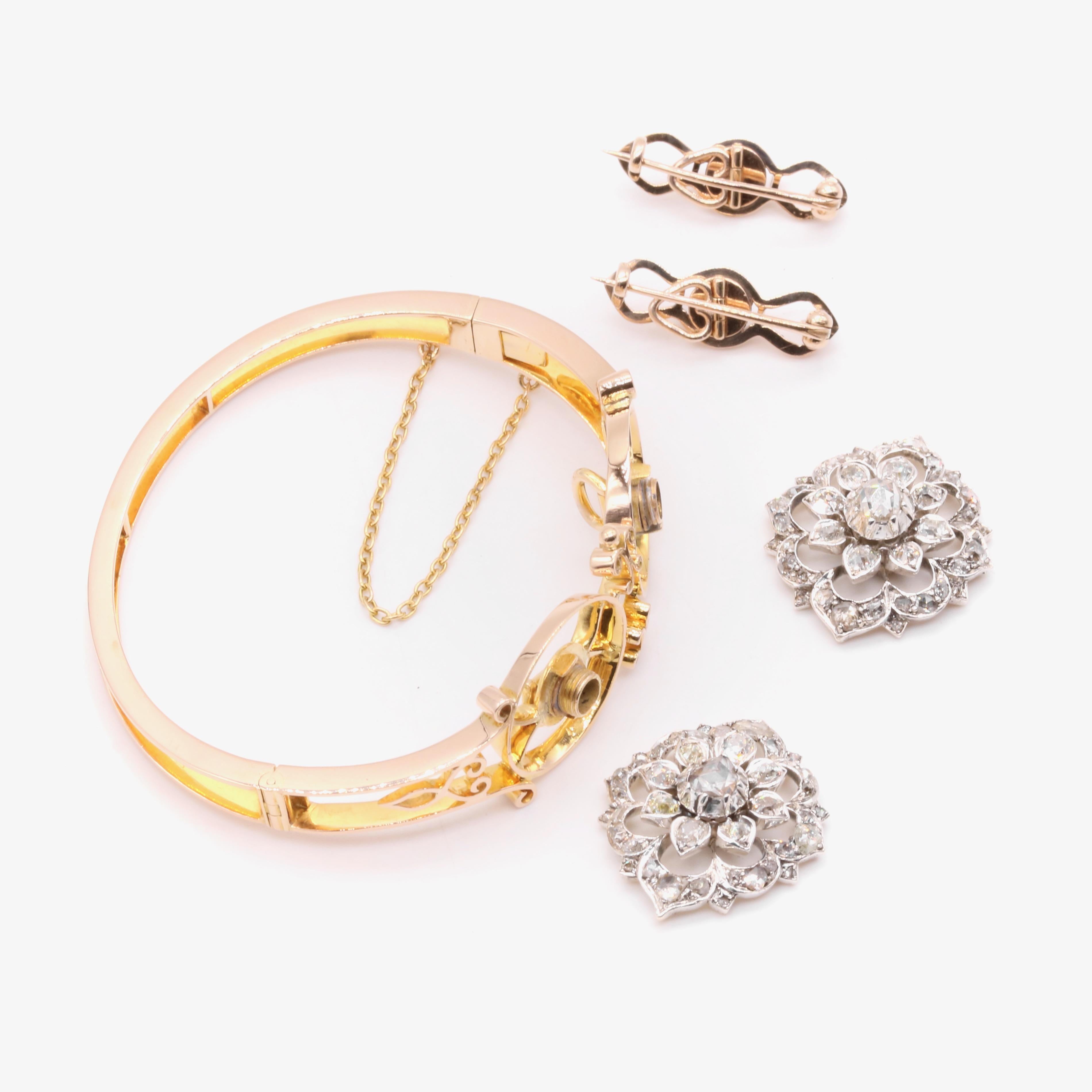 Bracelet et broche victorien ancien en or et argent 18 carats avec diamants taille ancienne de 3,33 carats en vente 3