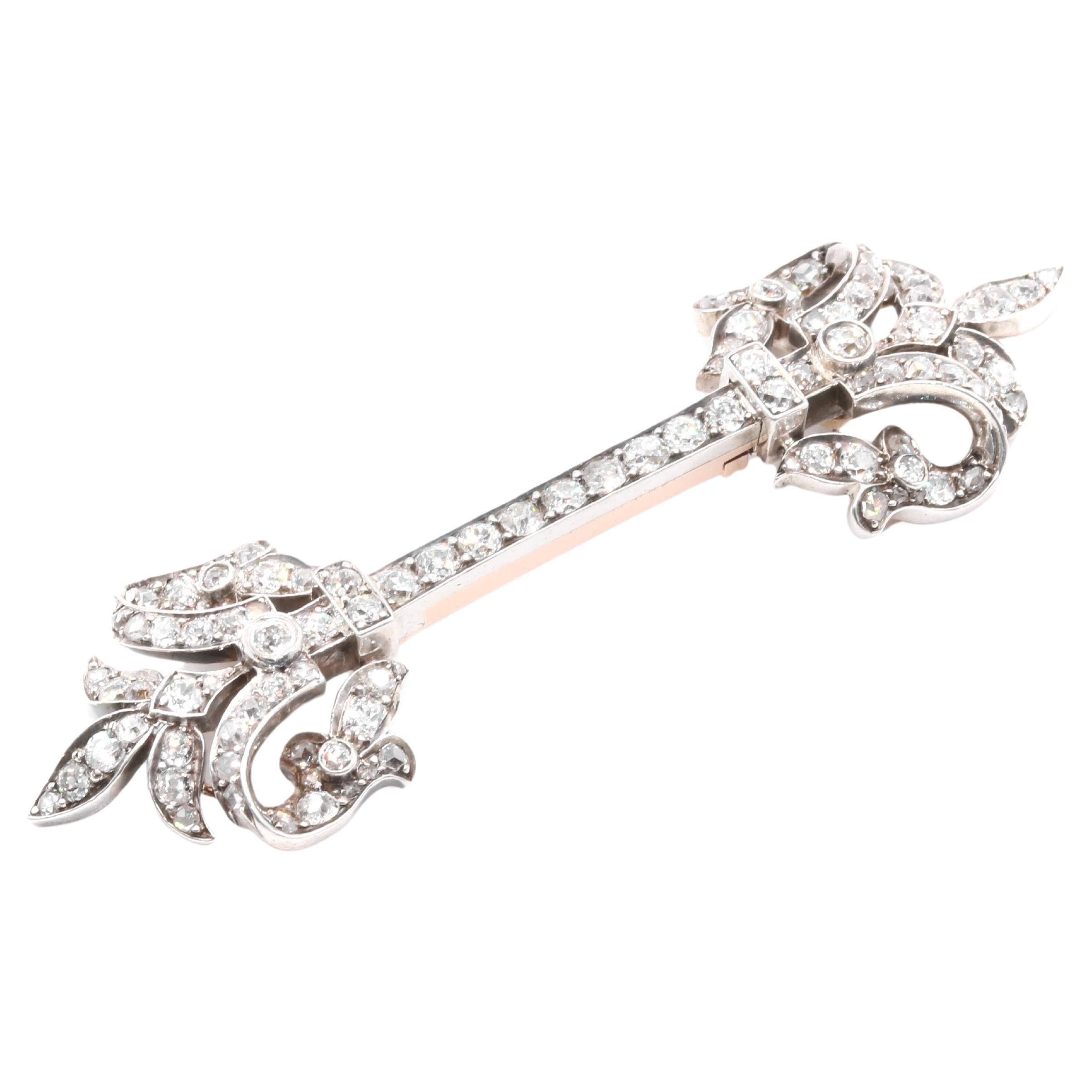 Broche victorienne ancienne en or 18K et argent 3.5ctw Diamond Convertible Cloak Clip Brooch