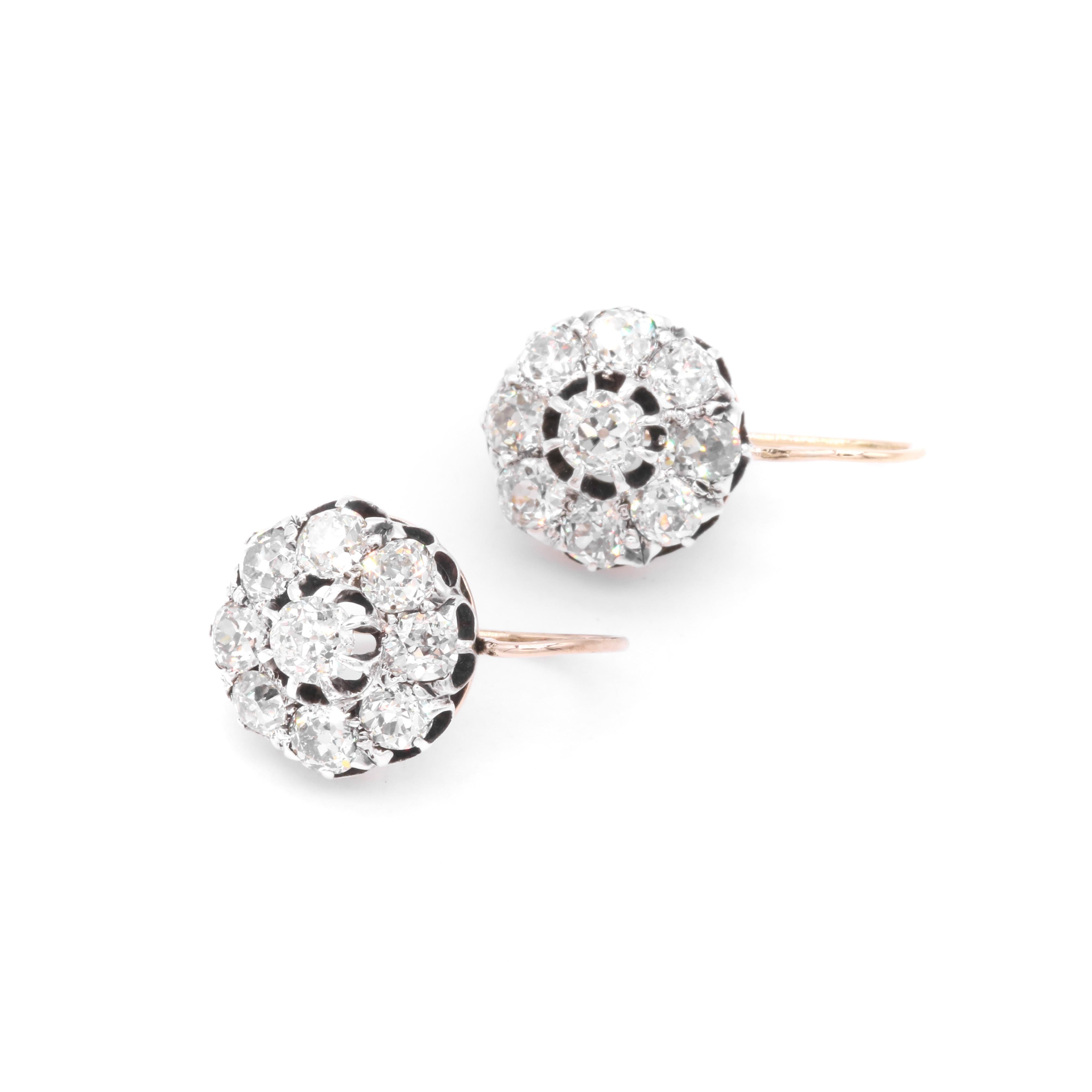 Boucles d'oreilles victoriennes anciennes en or 18 carats et argent 4,67 ctw Unisexe en vente