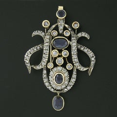 Antique Victorian 18K Gold Silver 9.5ct Sapphire & Diamond Dangle Brooch Pendant