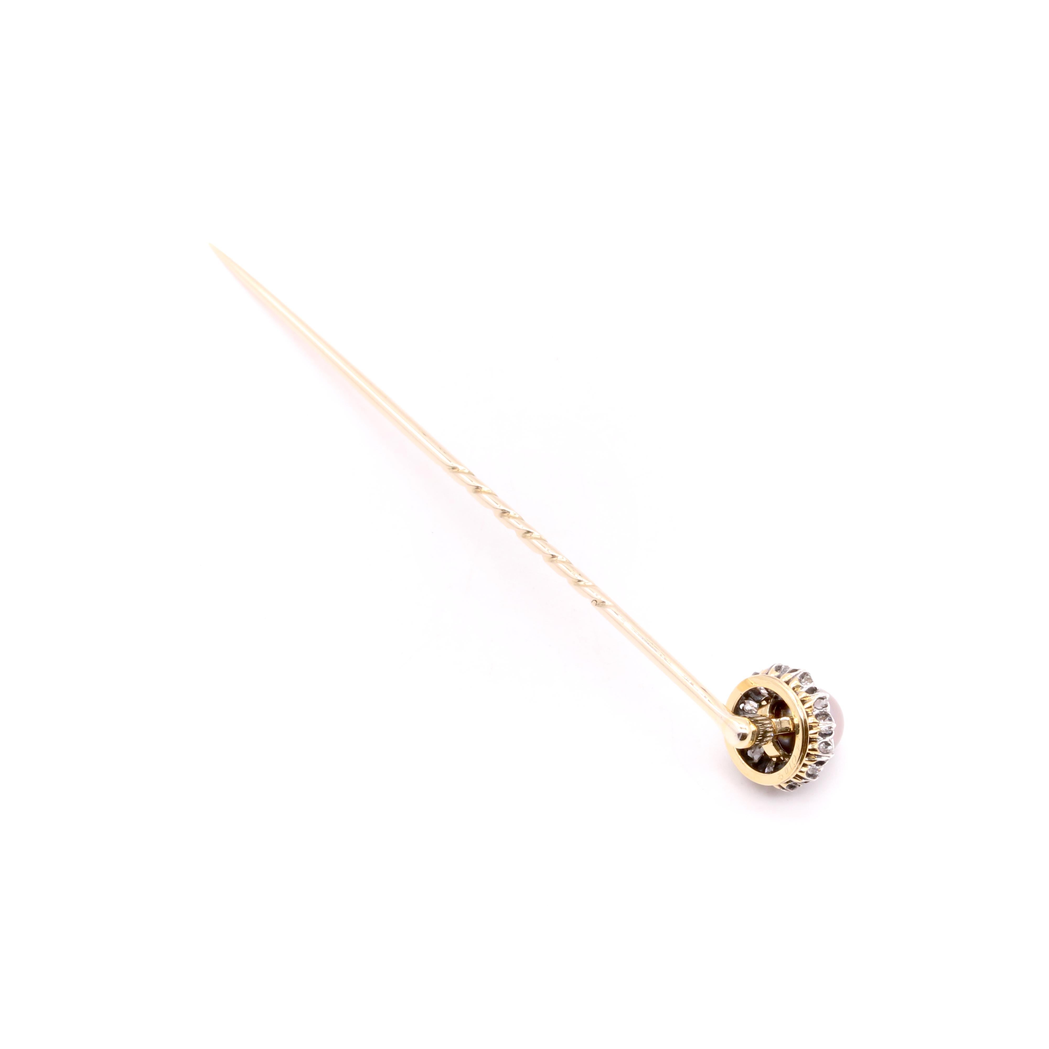 Antique Victorian 18K Gold & Silver Pearl & Old Mine Cut Diamond Stick Pin For Sale 4