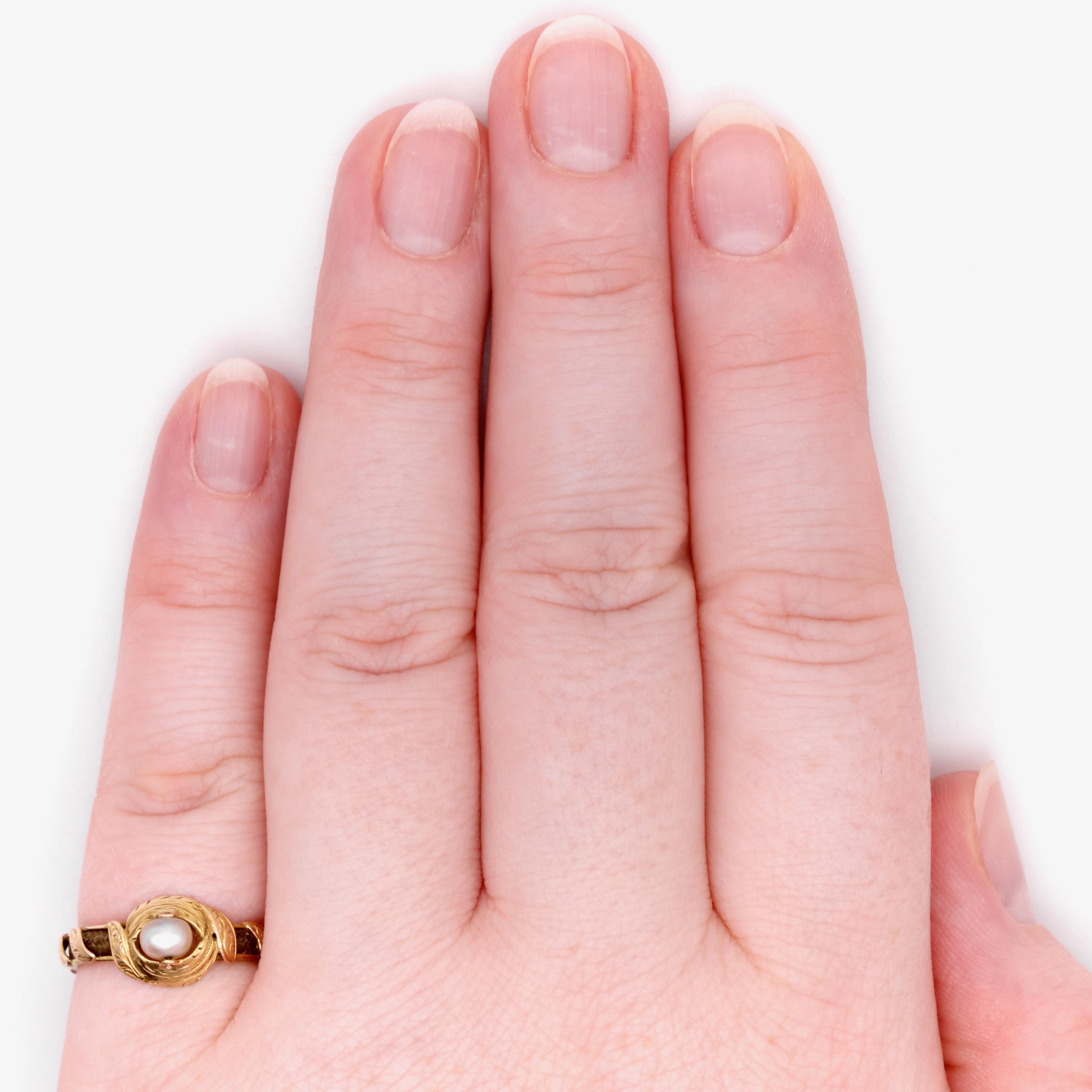 Antique Victorian 18K Gold Spinner Pearl Hairwork Mourning Ring, James Platt Esq 2